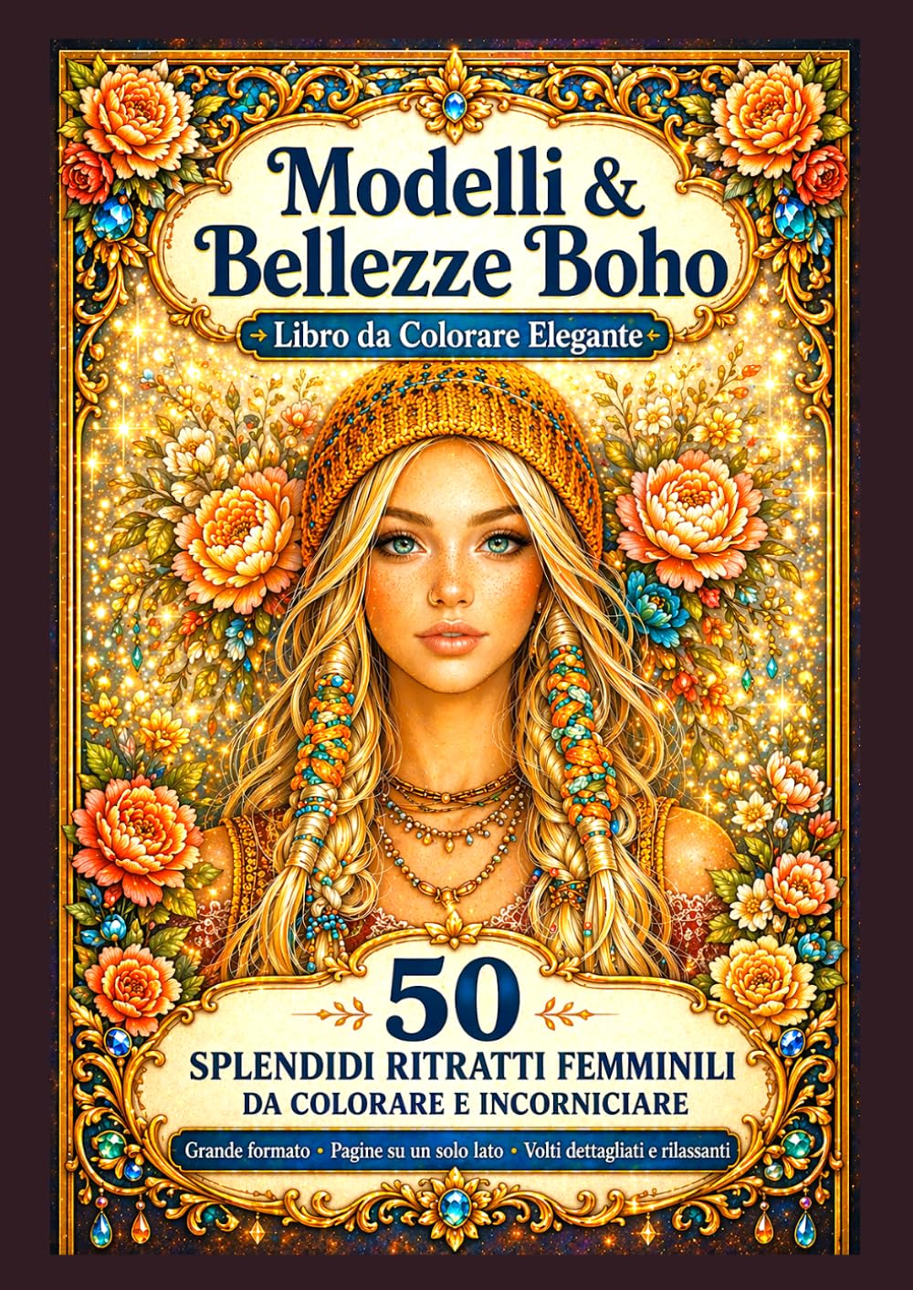 Modelli & Bellezze Boho – Libro da Colorare Elegante: 50 splendidi ritratti femminili da colorare e incorniciare Grande formato – Pagine su un solo lato – Volti dettagliati e rilassanti -