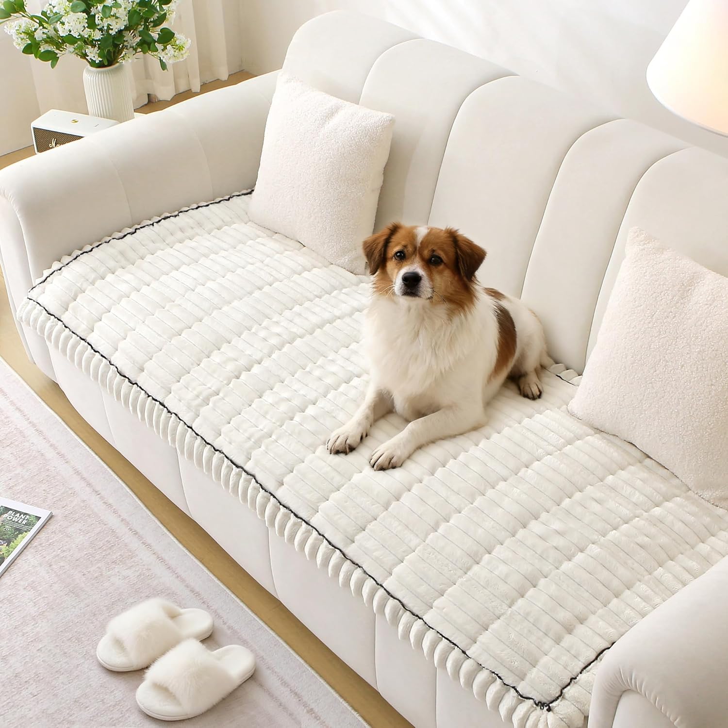 Pet Couch Covers for Sofa Washable Non Slip Dog Couch Cover Protector Pet Friendly Mat for 3 Cushion Sofa (Off White, 27.6" x 70.9") 27.6" x 70.9" Off White