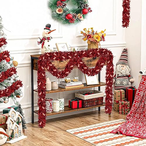 Miniatura 2 de Guirnalda de Navidad artificial de 66 pies, guirnalda de oropel brillante para invierno, guirnalda metálica roja para decoración de Navidad,