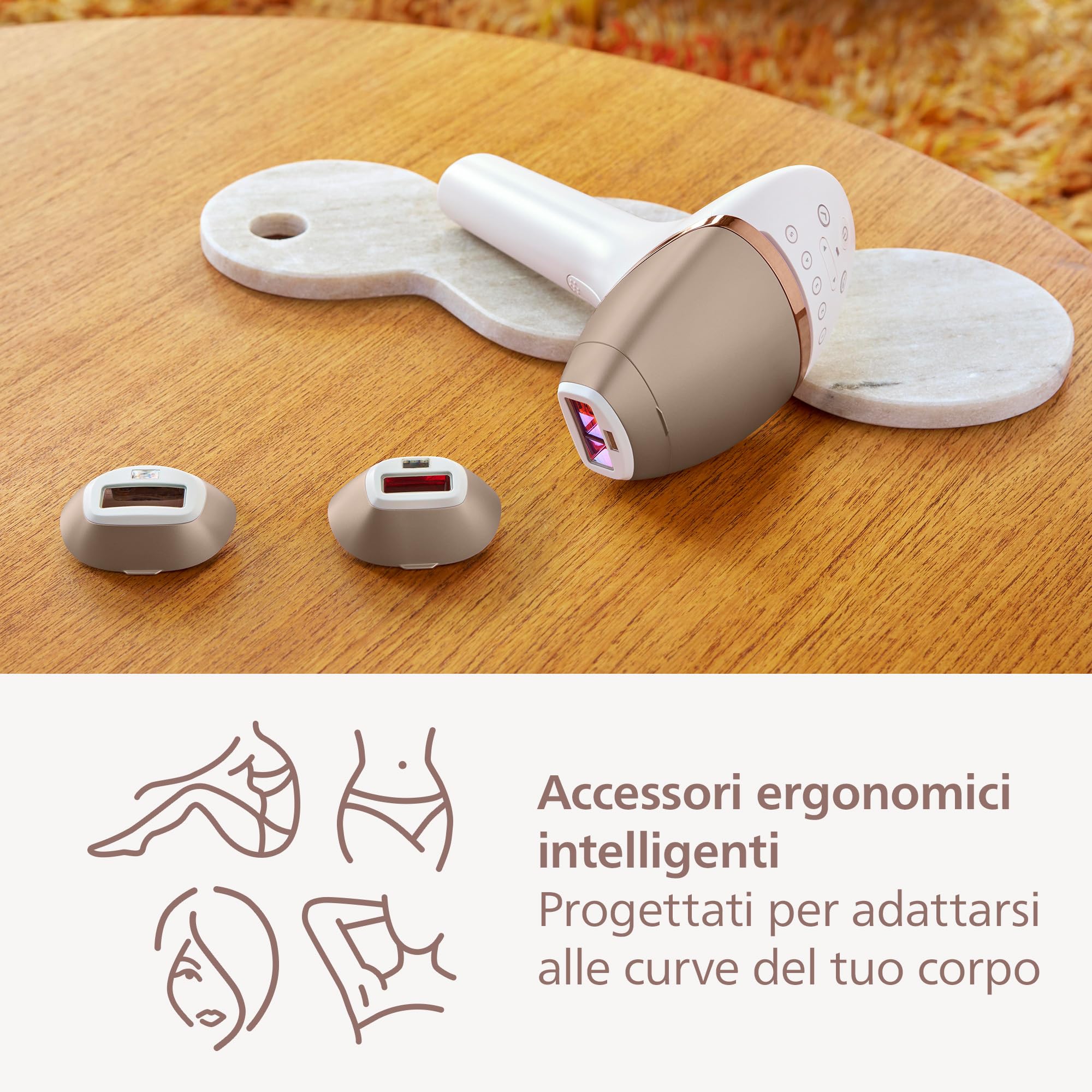 Philips Lumea 9000 Series, dispositivo di epilazione IPL, alternativa ai dispositivi di epilazione laser, SenseIQ, 3 accessori per viso, corpo e zone di precisione, con e senza filo, BRI955/00