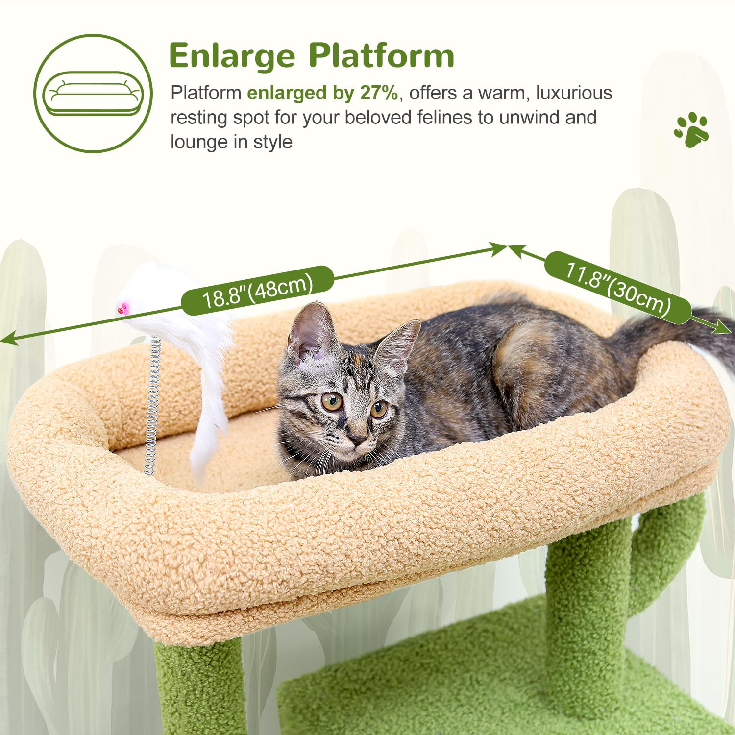 Globlazer Cactus Cat Tree Tower for Indoor Cats| 46-Inch Sturdy Cat Condo for Multiple Adult Cats with Large Multiple Platforms, Hammock, and Anti-Tip Kit | Premium Quality Materials, F46B, Green