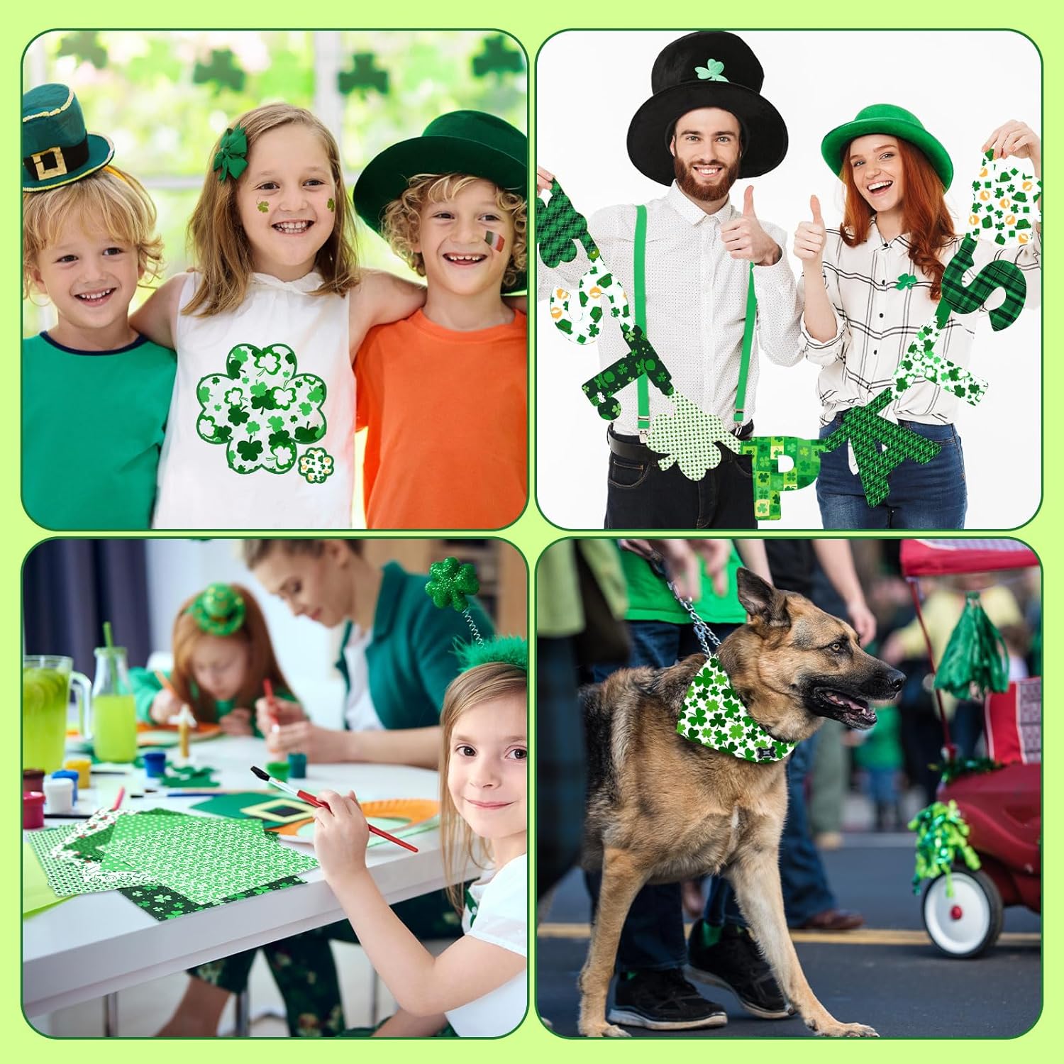 Ganeen 100 Pcs 10 x 10 Inch St. Patrick's Day Fabric Squares Bundles Irish Shamrock Quilting Fabric Squares Green Lucky Clover Precut Patchwork Fat Scraps for Quilt DIY Craft Handmade Sewing