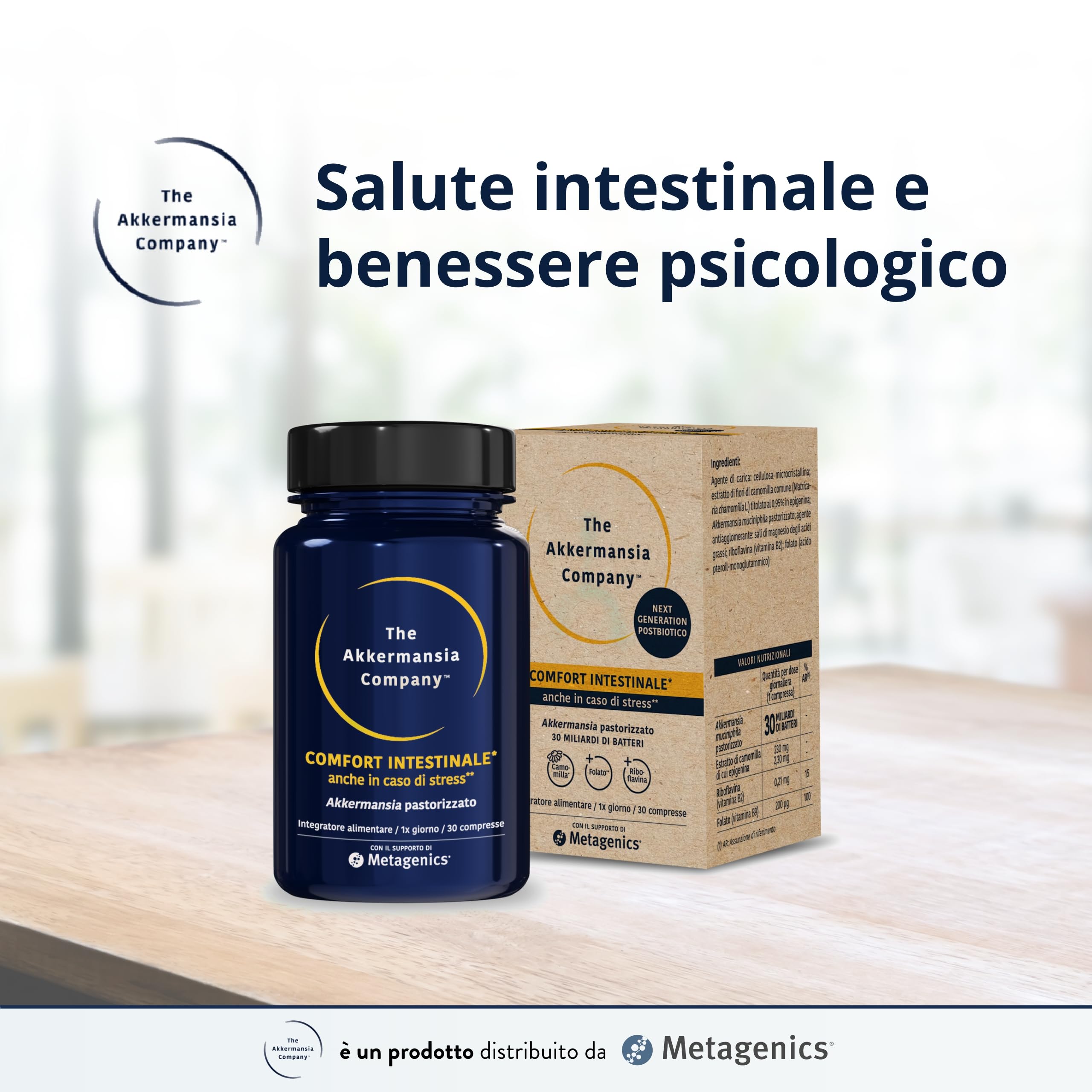 Akkermansia Intestino - Comfort Intestinale Anche in Caso di Stress - 30 Compresse