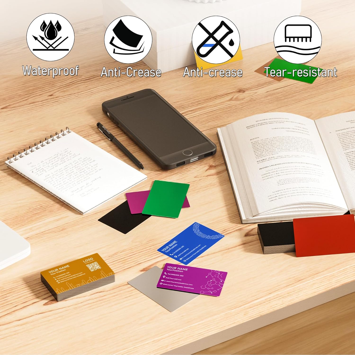 Custom Metal Business Cards 0.5mm,Double-Sided Engraved Name Logo&QR Code,9 Colors Aluminum Business Cards Personalized,Business Calling Cards for Branding, Networking,VIP Card,20-400pcs (Purple)