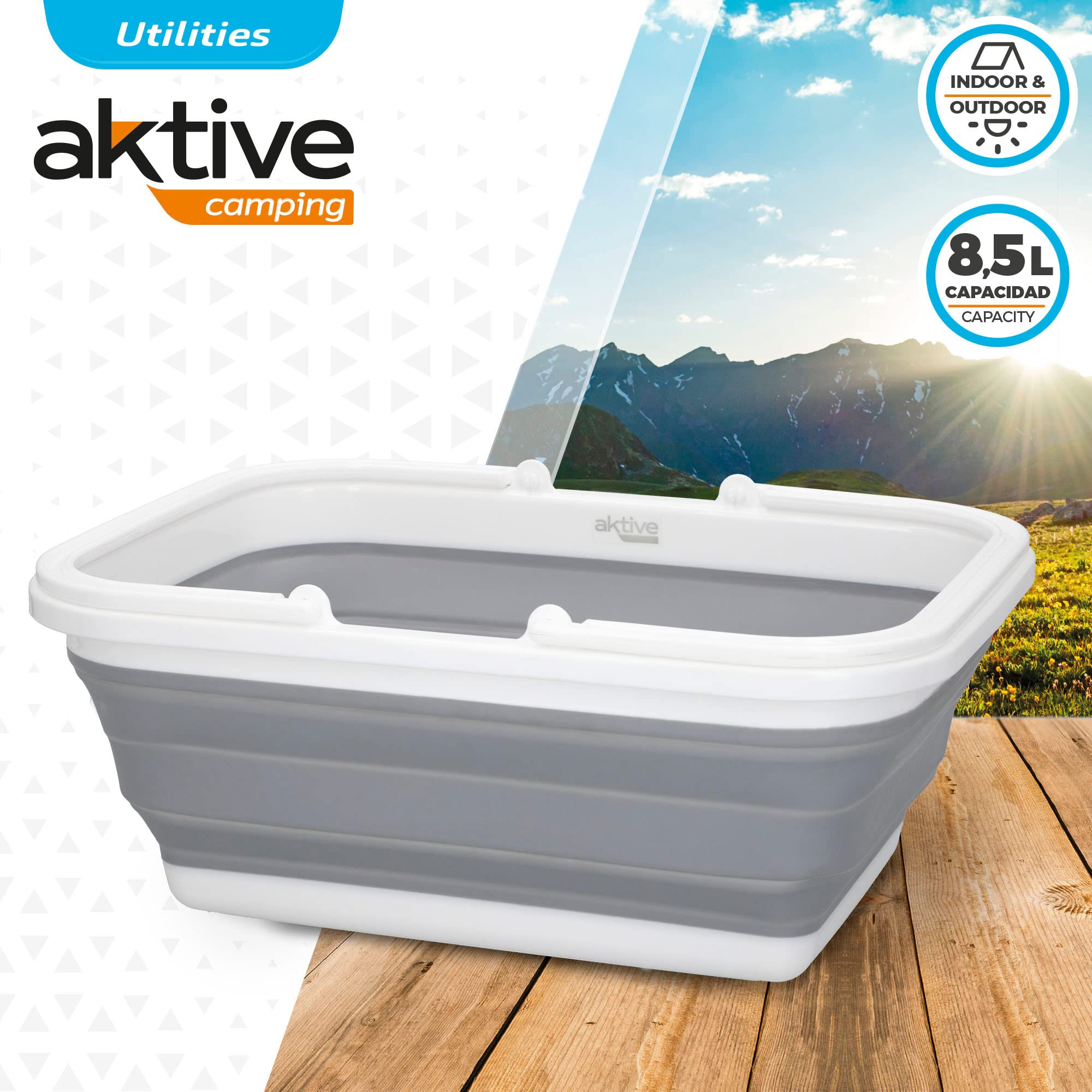 Aktive 52986 - Cestino pieghevole per campeggio e picnic | Cestino con maniglie, Cestino da picnic | Capacità 8,5 L | Materiale plastico e TPR | Accessori da campeggio