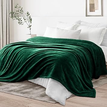 Whale Flotilla Fleece Queen Size Blanket for Bed, 230x230 CM | Decorative Soft Fluffy Emerald Green Blanket, Large Plush Sofa Throw for All Season