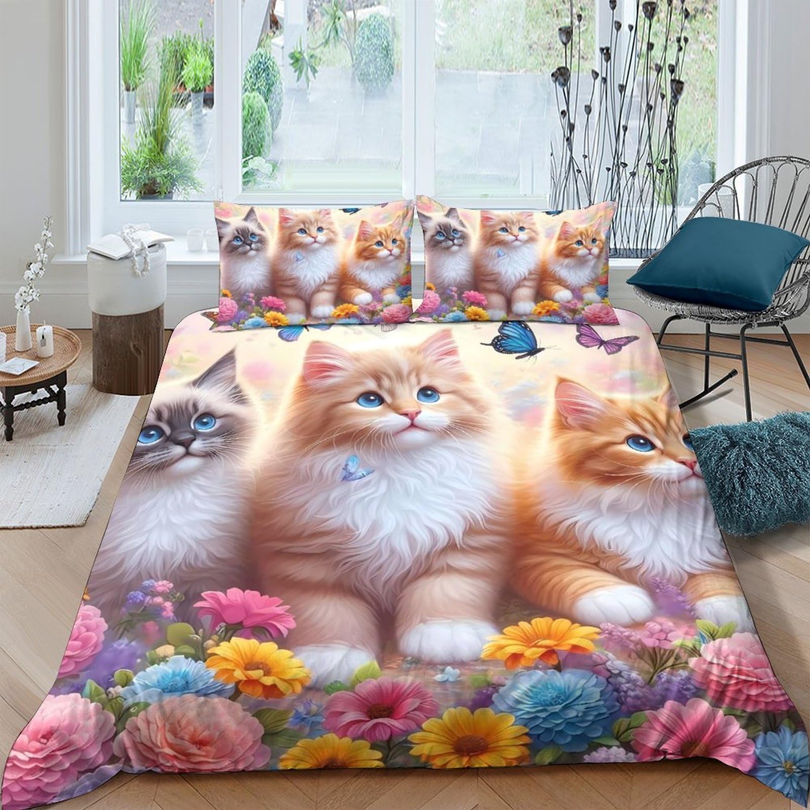Ctjqhvkz Style-6 3D Printed Ginger Cat Fitted Sheet Microfiber Soft Breathable Floral Kitten Bed Cover For Bedroom Dorm Mattress Protection Decor Single（135X200cm）