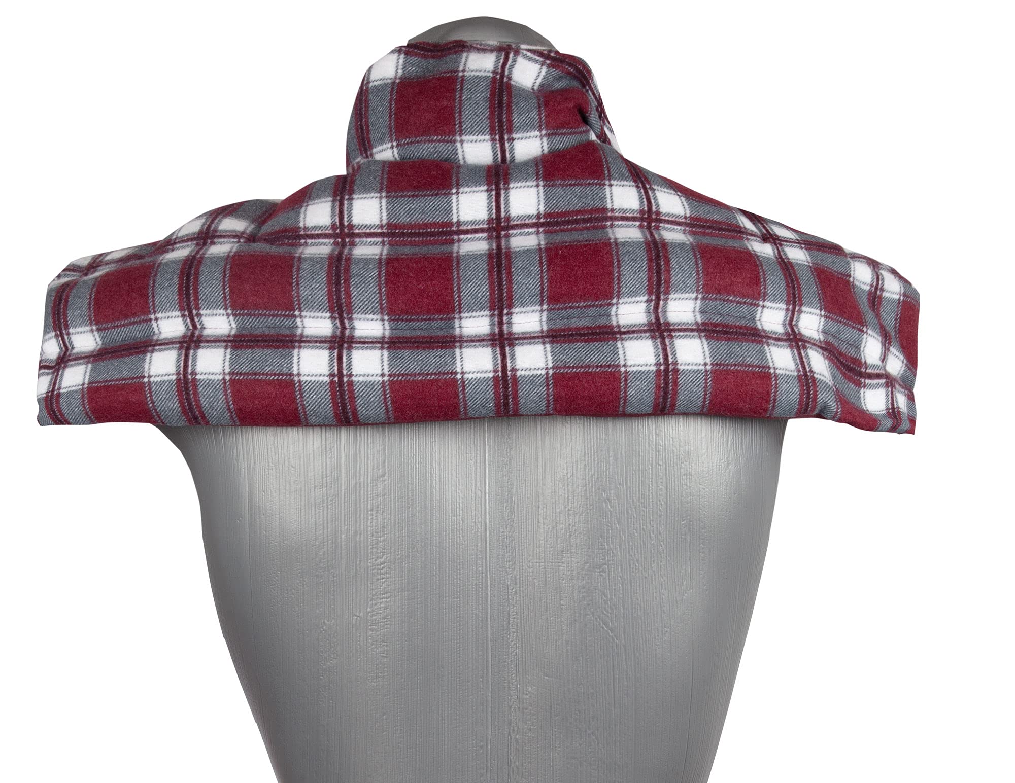 Bio-Dinkelkissen Schulter & Nackenkissen mit Kragen. Nacken Wärmekissen, Körnerkissen - Wärme und Kälte (Flanell karo-rot, Bio-Dinkel)