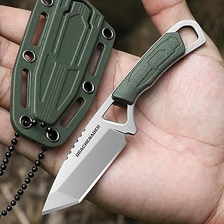 DRACHENADER Nóż Tanto na Szyję - Mały Stały Nóż Fulltang Outdoor Mini z Plastikową Pochwą