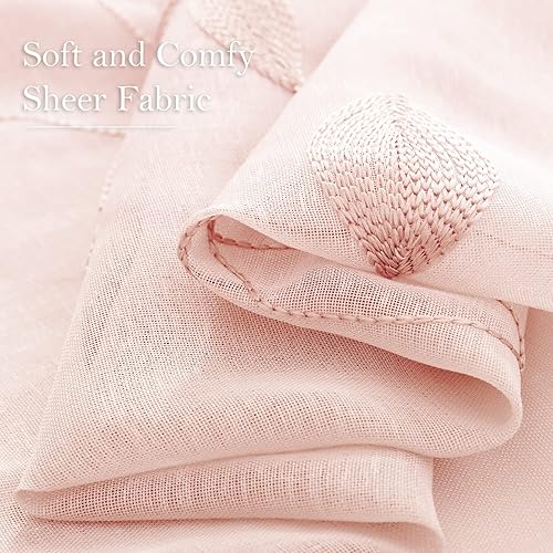 Miniatura 10 de HOMEIDEAS Cortinas transparentes de cocina verde salvia de 30 x 36 pulgadas de largo, 2 paneles bordados con patrón de hojas cortas para ventanas