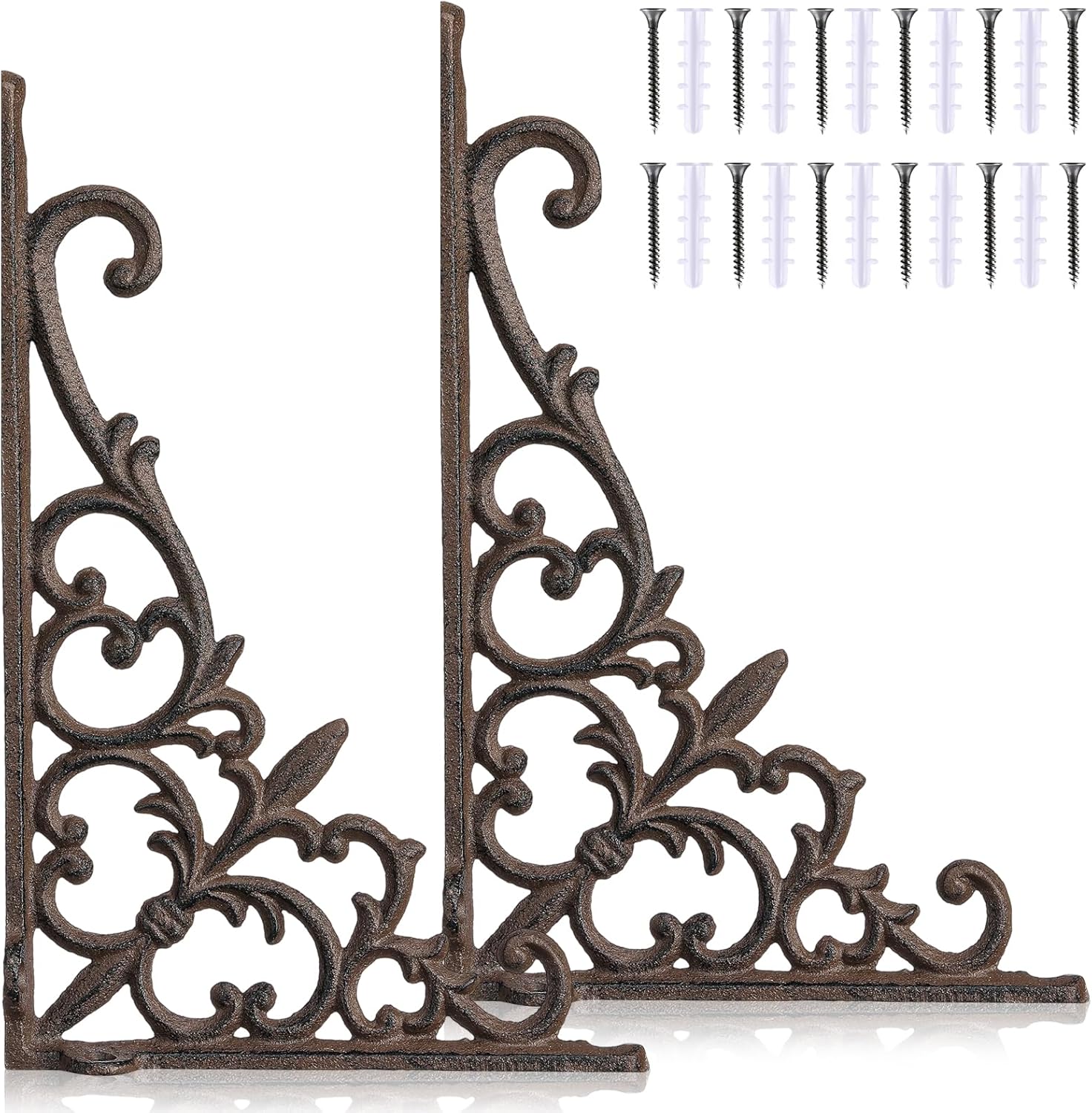 2 Pack Cast Iron Decorative Shelf Brackets 9 x 6 Inch Large Antique Style Wall Mount Shelf, 90° Right Victorian Bookshelf Brackets for DIY Floating Shelves Wall Decorative