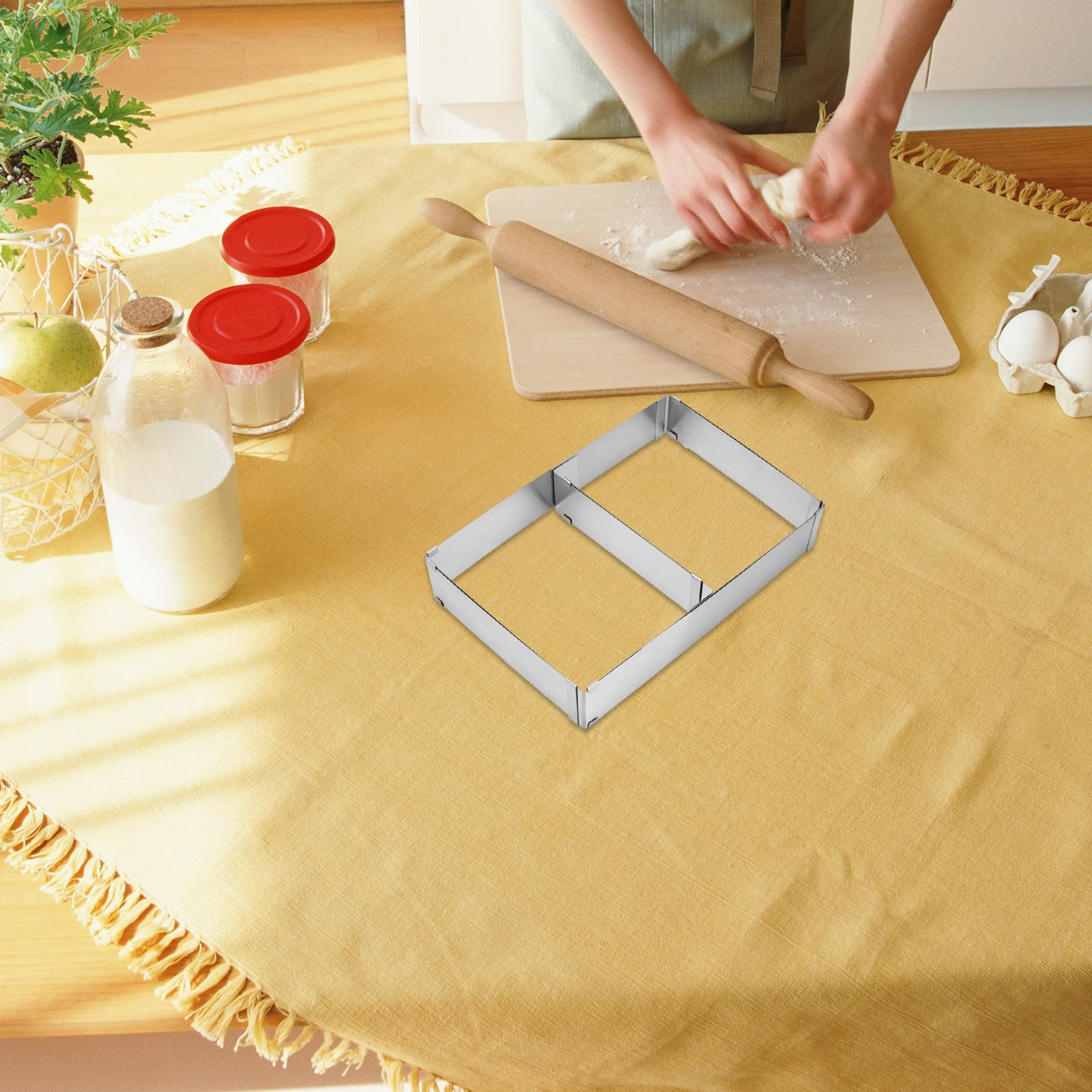 Molde para Pasteles Rectangular Ajustable de 10-20 Pulgadas de Acero Inoxidable, Resistente a Cambios de Temperatura, Adecuado para Enfriamiento y Congelación, Paquete de 2 Piezas