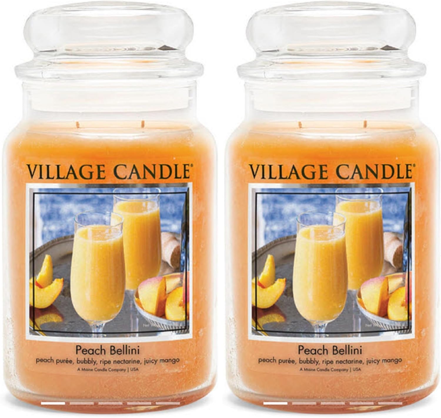 Village Candle Peach Bellini, Large Glass Apothecary Jar, Scented Candle 21.25 oz (Pack of 2)