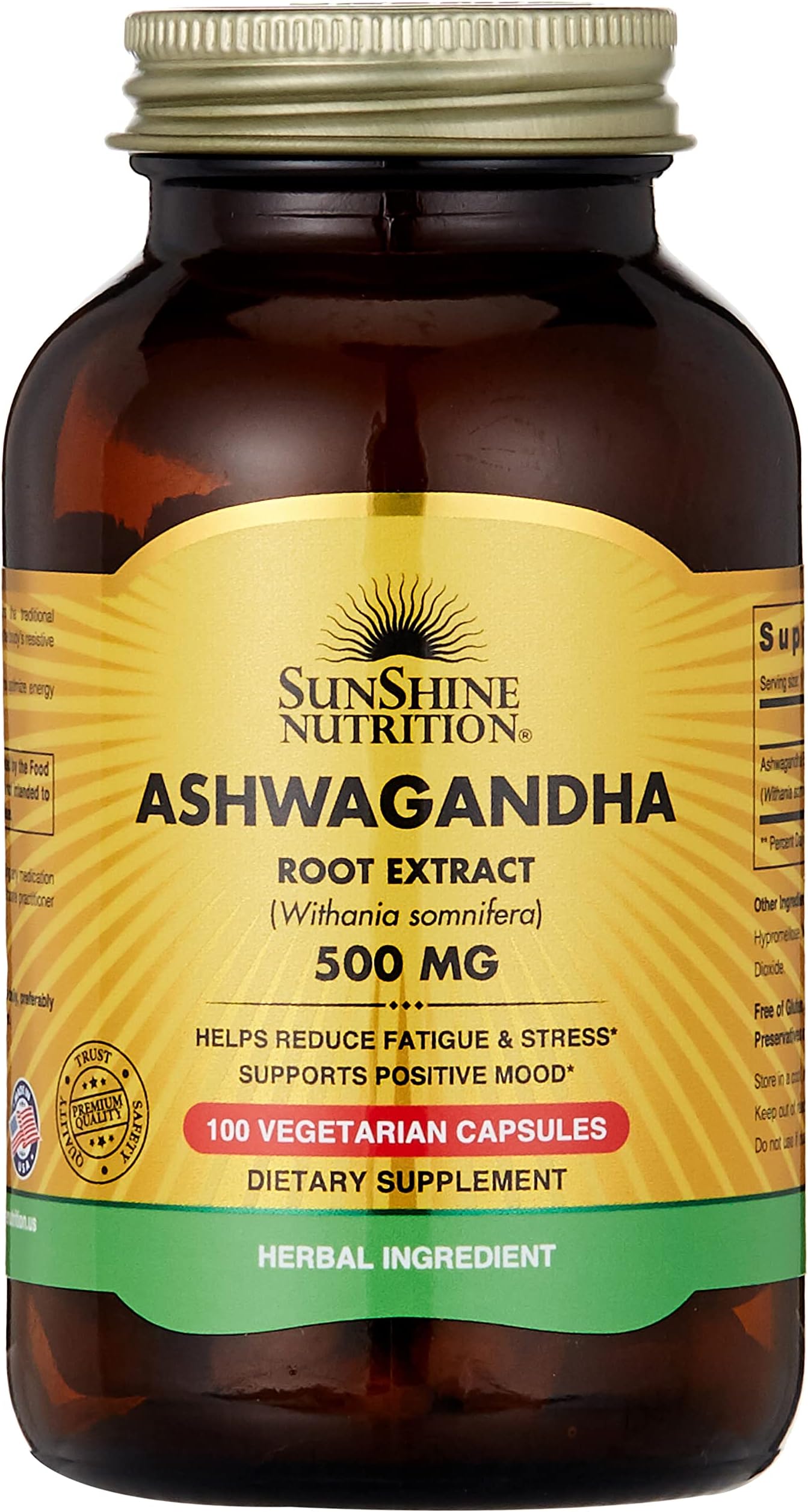 Ashwagandha Root Extract, 500 Mg 100 Capsules | Helps Reduce Fatigue & Stress | Herbal Supplement
