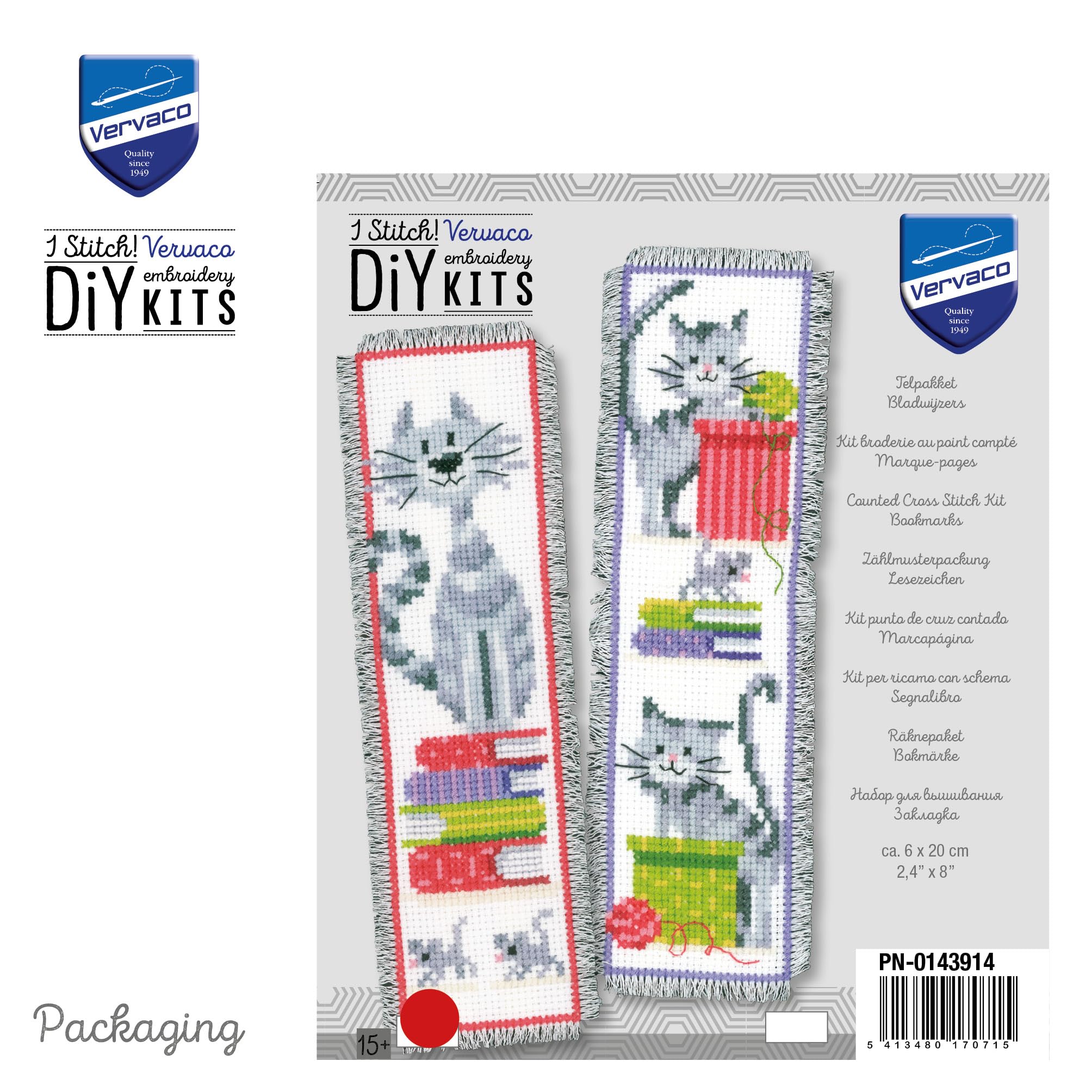 Vervaco Kit Broderie Point De Croix – Marque-Page Adorable Chat Sur Pile De Livres – Idéal Débutant & Amoureux Des Livres !