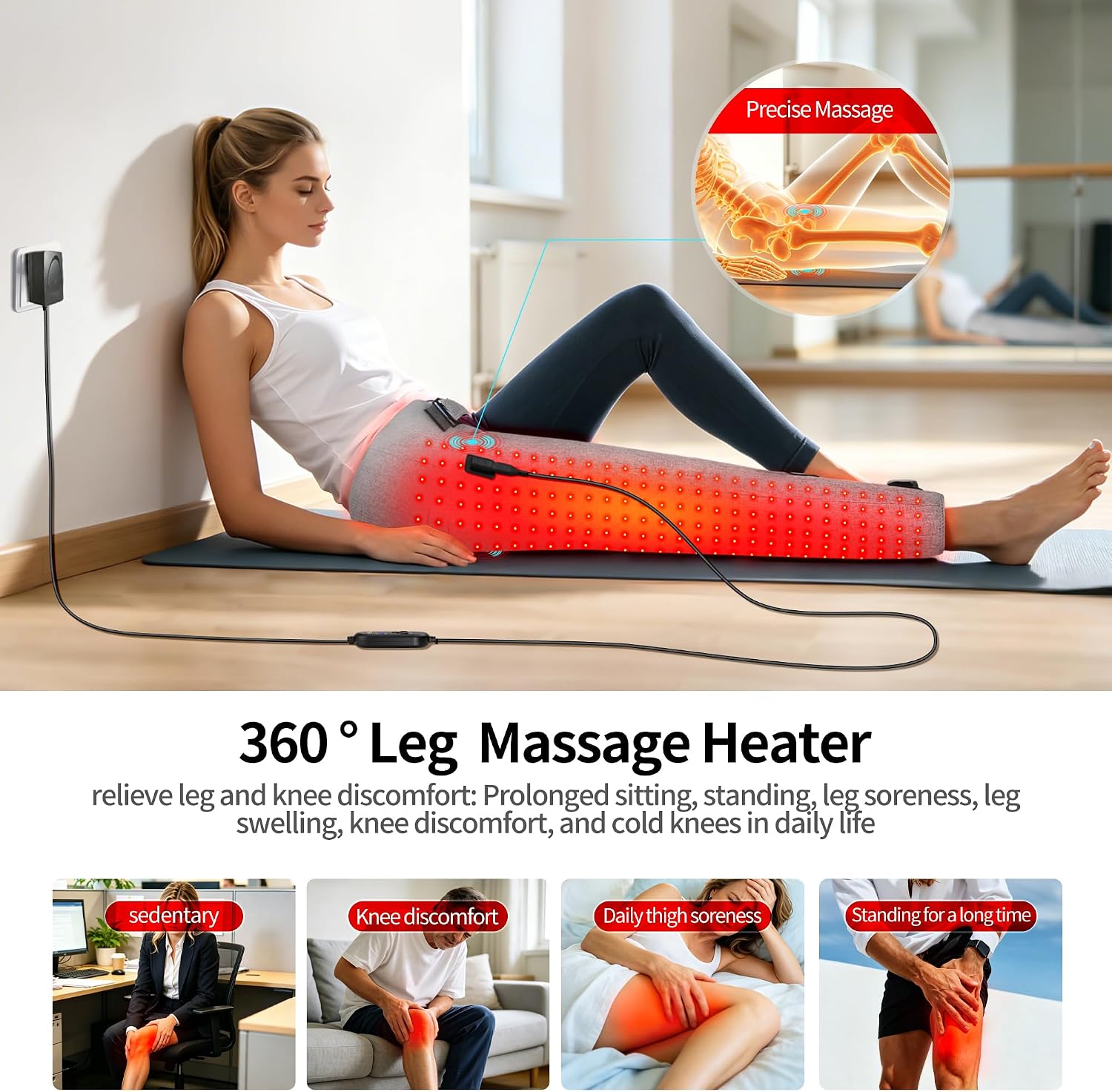 Red Light Heated Leg Knee Hip Wrap, Adjustable Temperature Electric Heating Pad, Heated Knee Brace Sleeve, Warm Leg Warmer Calf Heater for Lower Body Warm Care