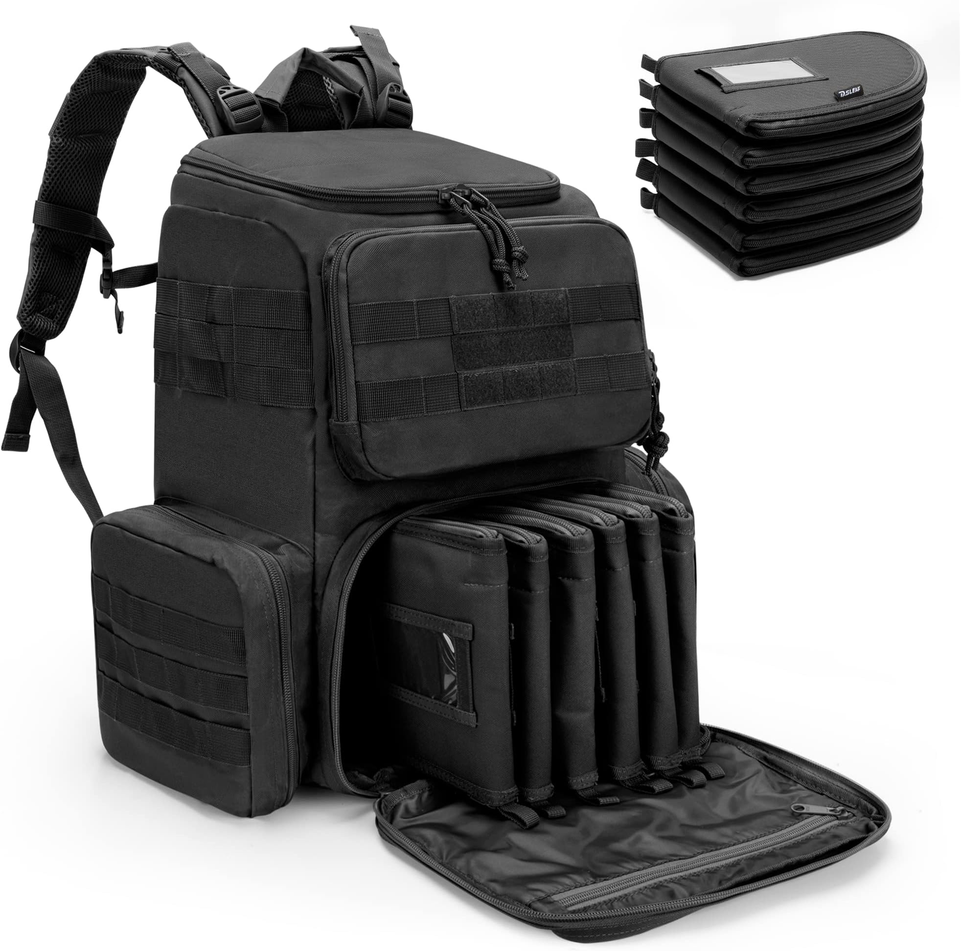 DSLEAF Tactical Range Pistol Backpack with 6 Pistol Cases, Gun Backpack with 9X Magazine Slots for Shooting and Hunting