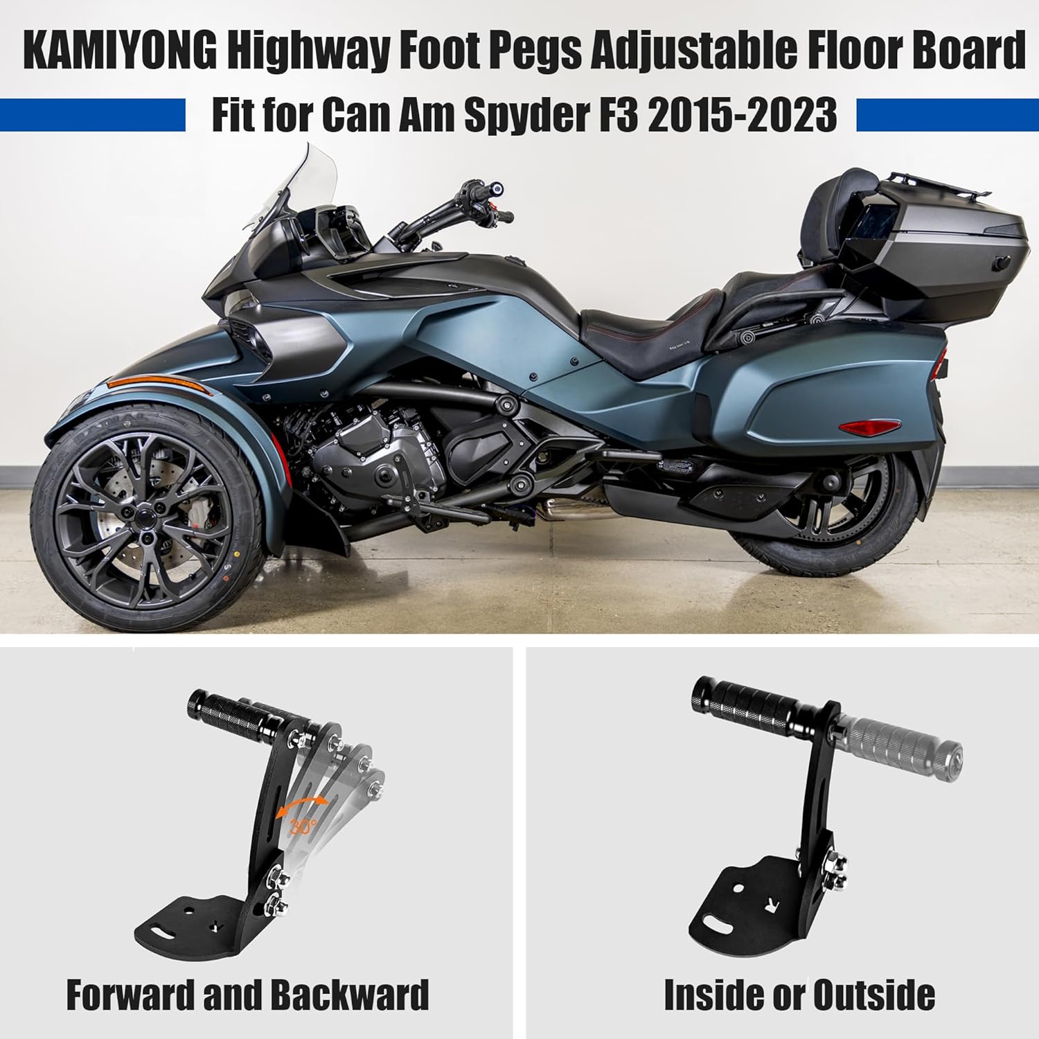 Adjustable Highway Pegs for Can Am Spyder F3 2015-2023, Footpegs Floorboard Foot Rests Extension Peg Mount Kit for Spyder Models