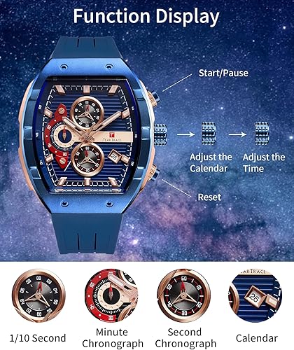Miniatura 5 de Relojes para hombre con correa de silicona analógico de cuarzo impermeable cronógrafo luminoso Tonneau relojes para hombre, vestido deportivo de