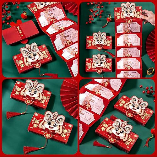 Miniatura 7 de 6 sobres rojos chinos con 6 ranuras para tarjetas plegables de Hong Bao Rabbit Year Lucky Money Packets sobre para primavera festivales bodas Año