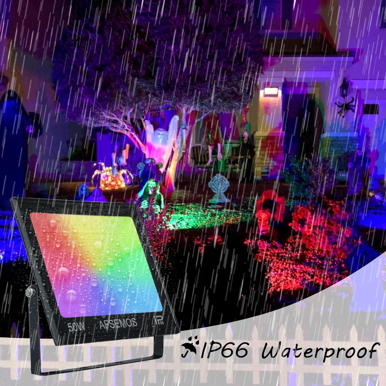 50W LED RGB Flood Lights,Color Changing Light with Dimmable IP66 Waterproof Indoor, Outdoor Smart Lights Tuya APP and Remote Control, DIY Flash Mode for Christmas,Halloween,Party