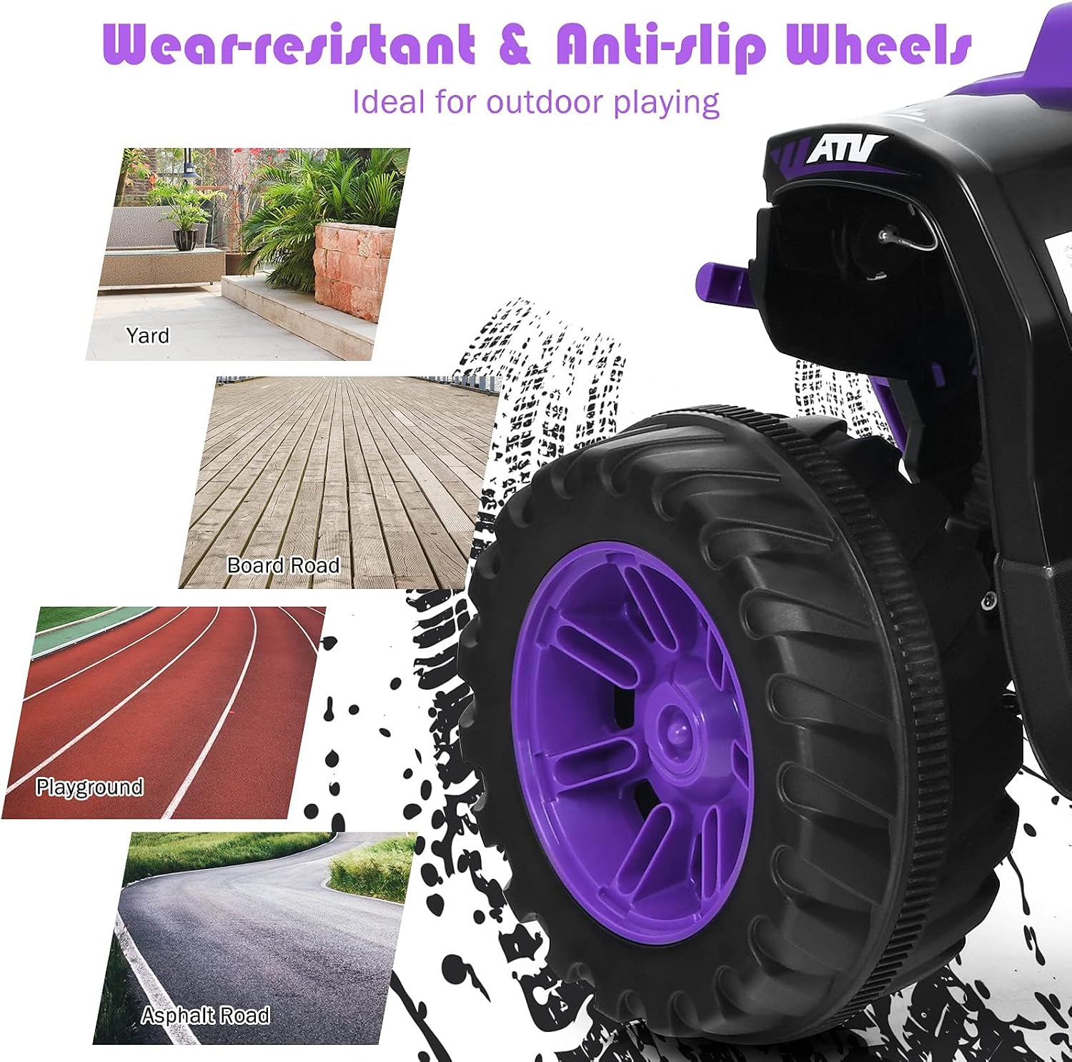 OLAKIDS 12V Kids Ride On ATV, 4 Wheeler Electric Vehicle for Toddlers, Battery Powered Motorized Quad Toy Car for Boys Girls with LED Lights, Music, Horn, High Low Speed, Soft Start (Violet)