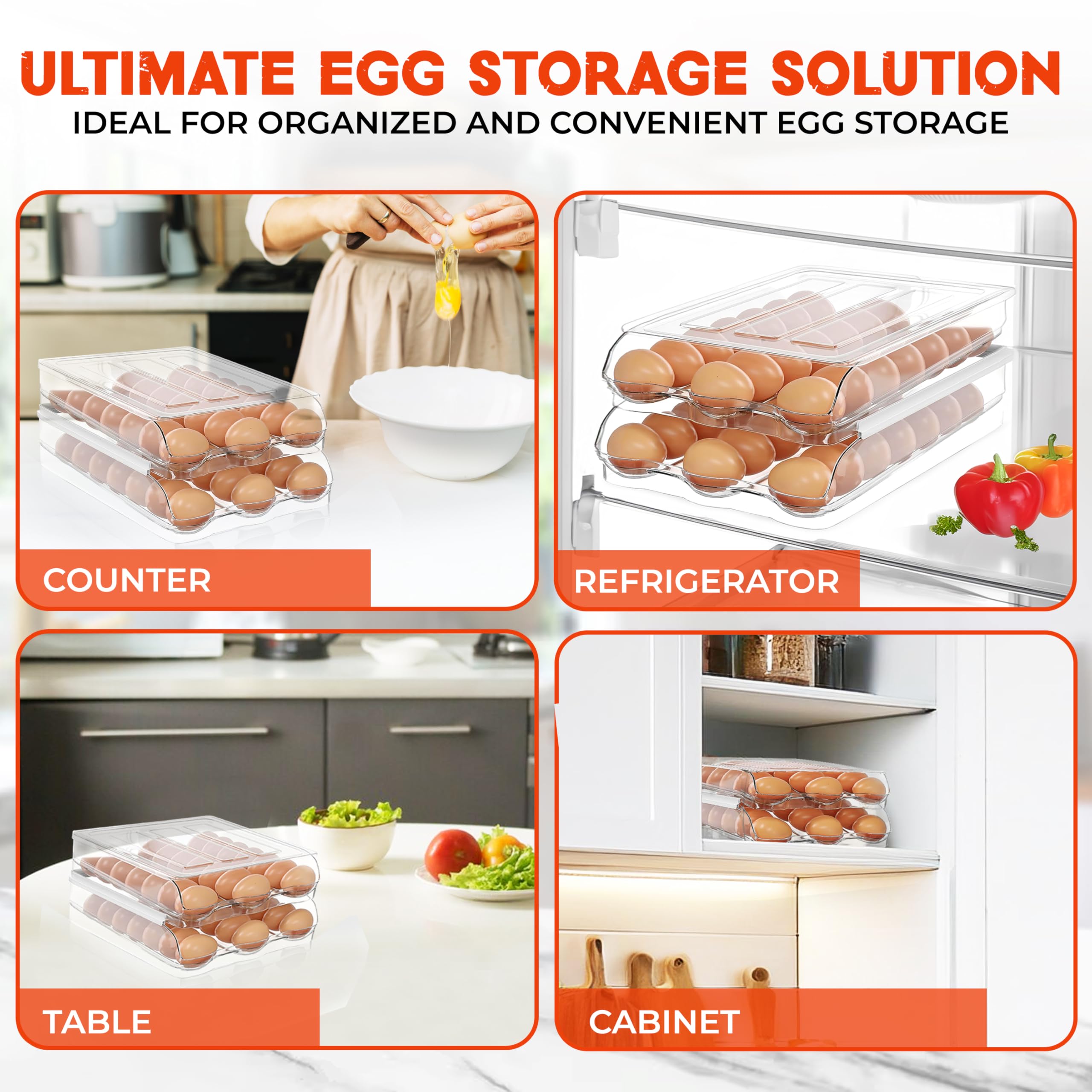 Soporte para 36 huevos para refrigerador, organizador automático de huevos de 2 niveles para ahorrar espacio y almacenamiento fresco, sin BPA 5