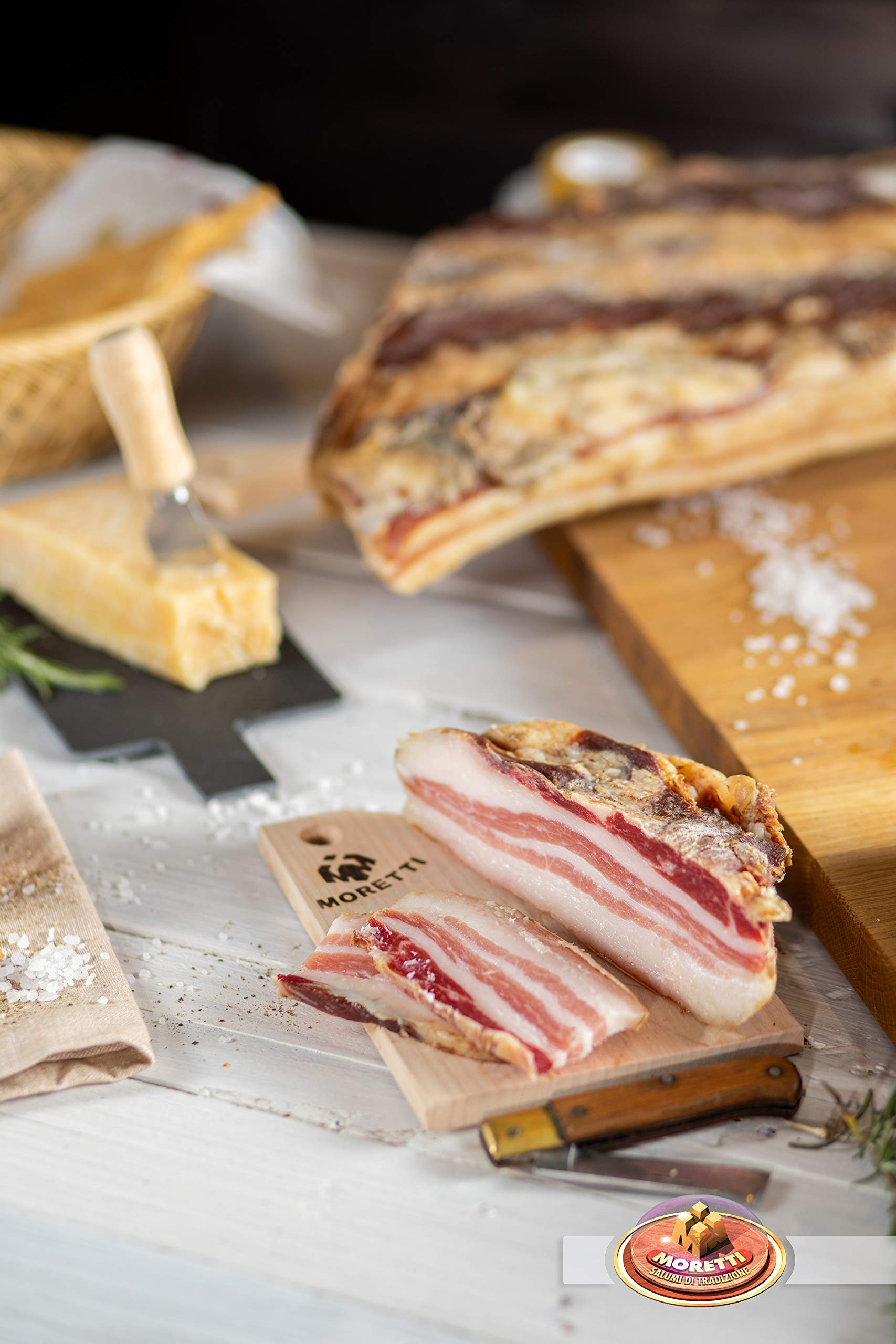 Moretti® | Pancettone à bord doux au bacon et au bacon | Tranche sous vide environ 800g / 900g | Artisan chevronné | De pur porc | Légèrement fumé