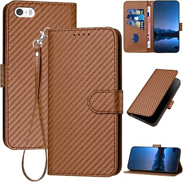 Compatible iPhone 5 Case, Book-style iPhone SE Case, Book-style First Generation, Carbon Fiber Style iPhone 5s Case, Stylish and Simple iPhone SE1 Case, Overflowing with Lightweight, Slim