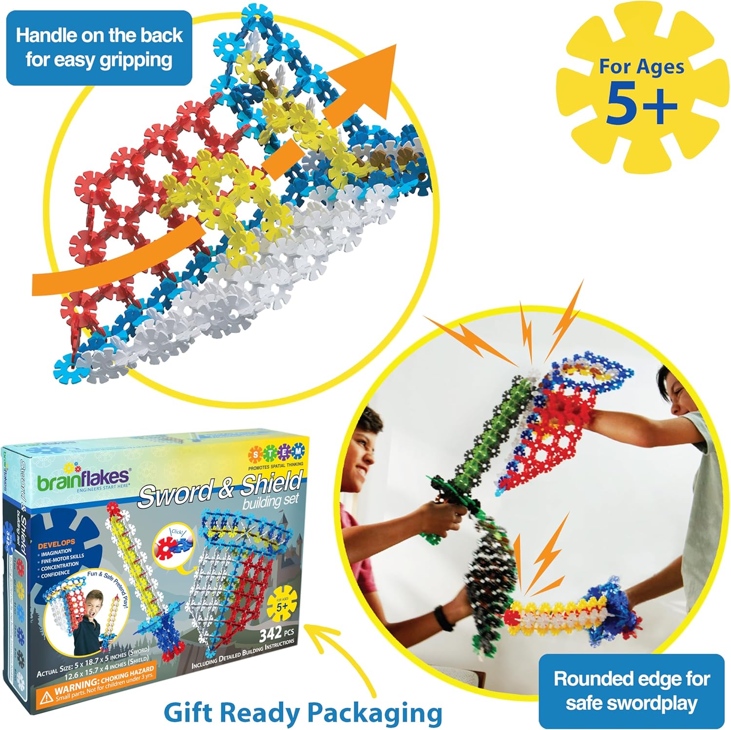 Brain Flakes Sword & Shield Building Set with Detailed Step by Step Instructions Booklet - 342 Pieces (Pack of 2)