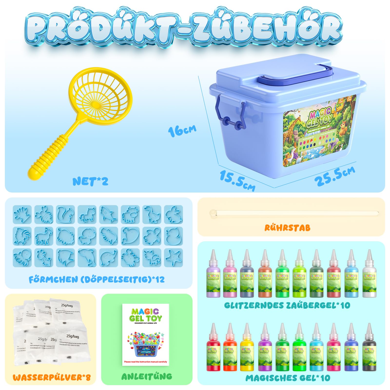 Hot Bee Set di 20 colori Magic Water Elf, 3D Aqua Gelz Set, tema Fattoria Gel Creature per bambini, set di ricarica Aqua Gelz, set di ricarica fai da te, giocattolo regalo per ragazze 5, 6, 7, 8 anni