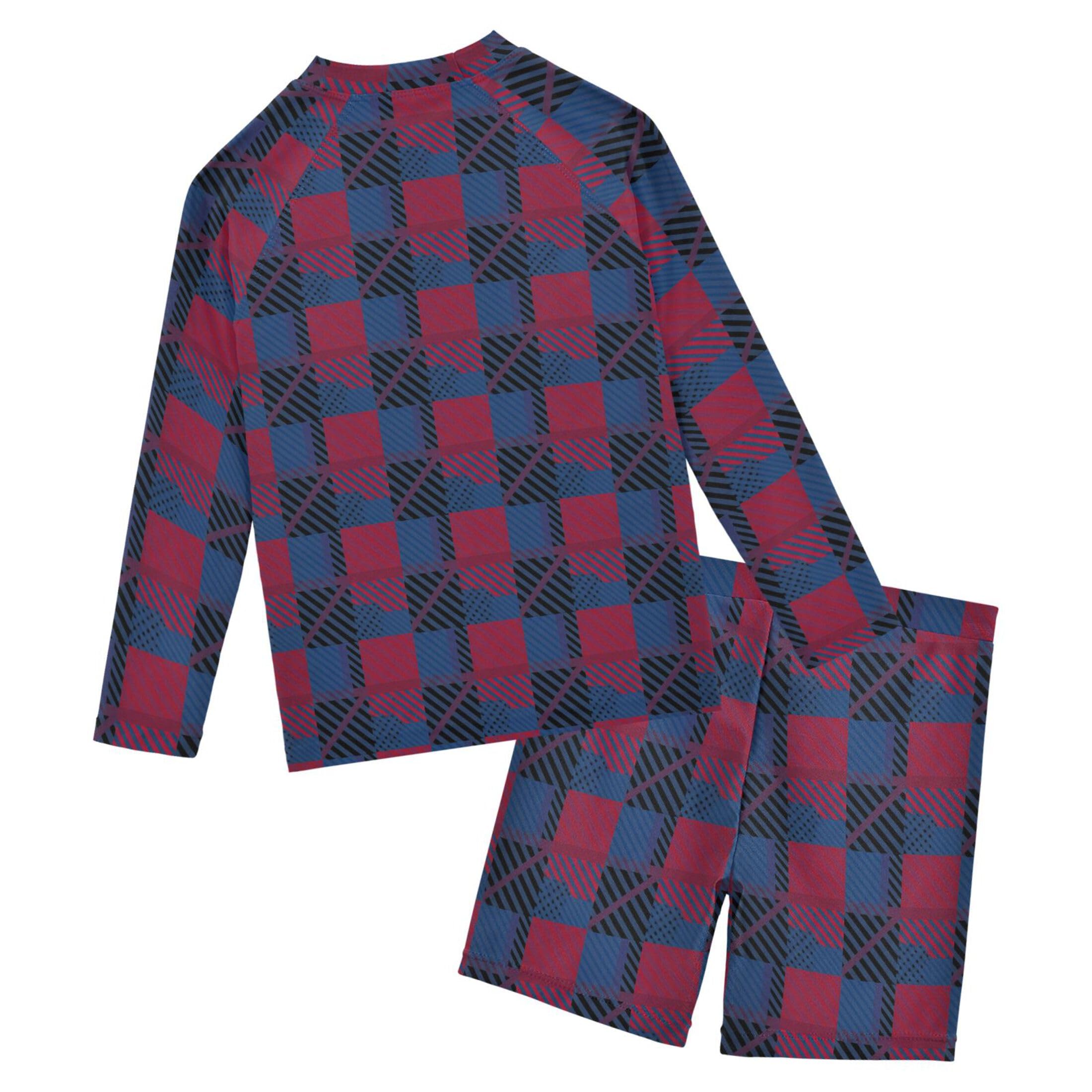 Red and Bule Buffalo Check Plaid Toddlers and Baby Boys' Swimsuit Trunk and Rashguard Set B0404340