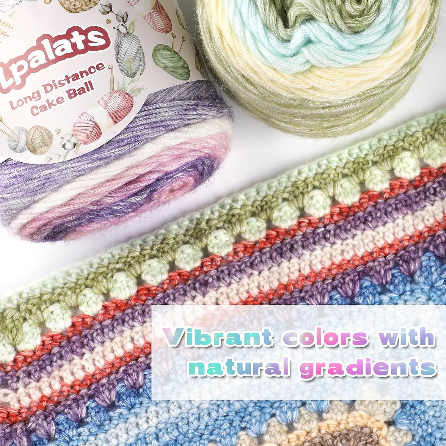 Ombre Yarn for Crocheting - 4x100g Soft 60% Cotton 40% Acrylic Yarn - 962 Yds Gradient Cake Yarns for Knitting Shawls Blankets Sweater with 2 Crochet Hooks (4, Purple Gradient)