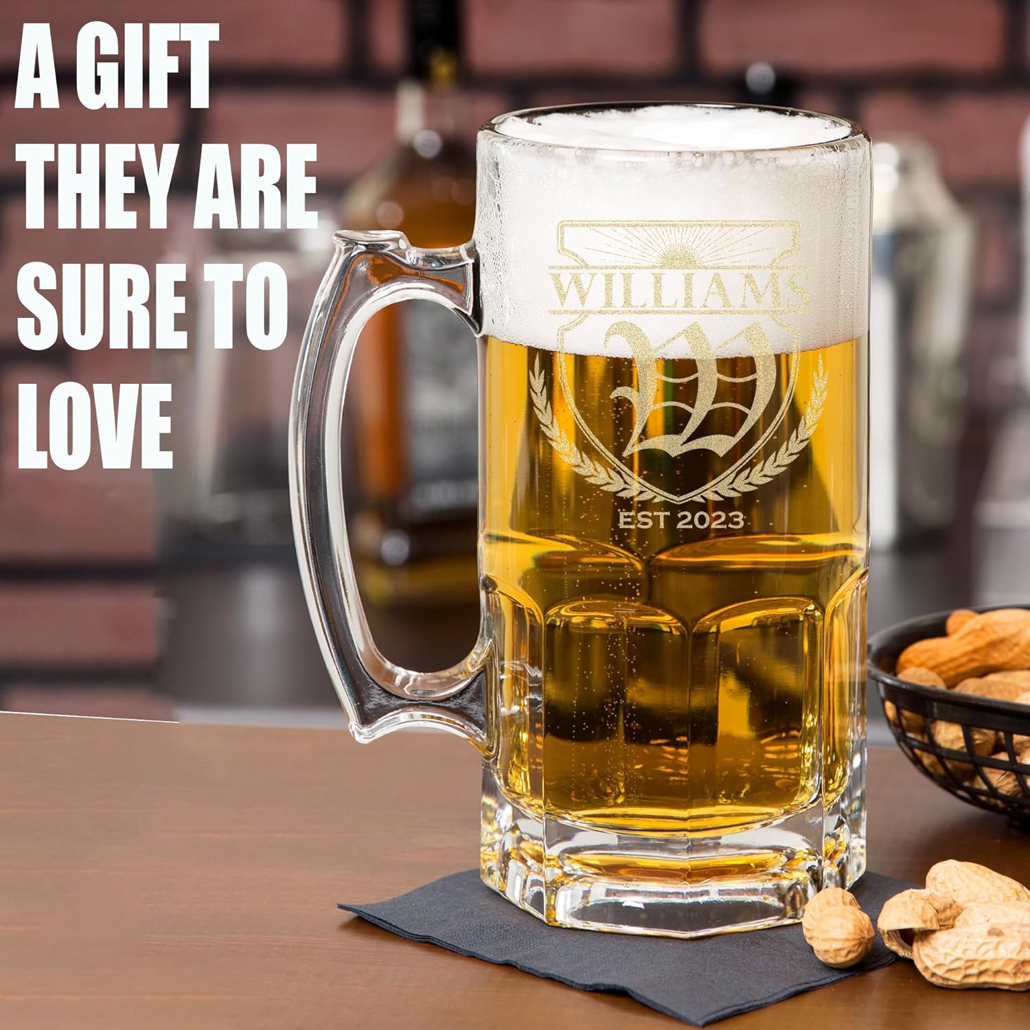 Personalized Fathers Day Etched 34oz Glass Beer Mug - Father's Day, Monogram, Customized Name, Custom Beer Gifts for Men, Birthday gifts for HIm, Engraved Stein, Scott