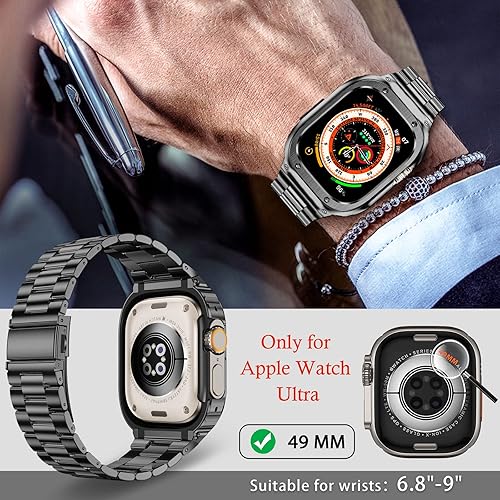 Miniatura 127 de MioHHR Correa y funda de acero inoxidable compatible con Apple Watch Band de 1.772 pulgadas, cubierta protectora de metal para hombres para iWatch