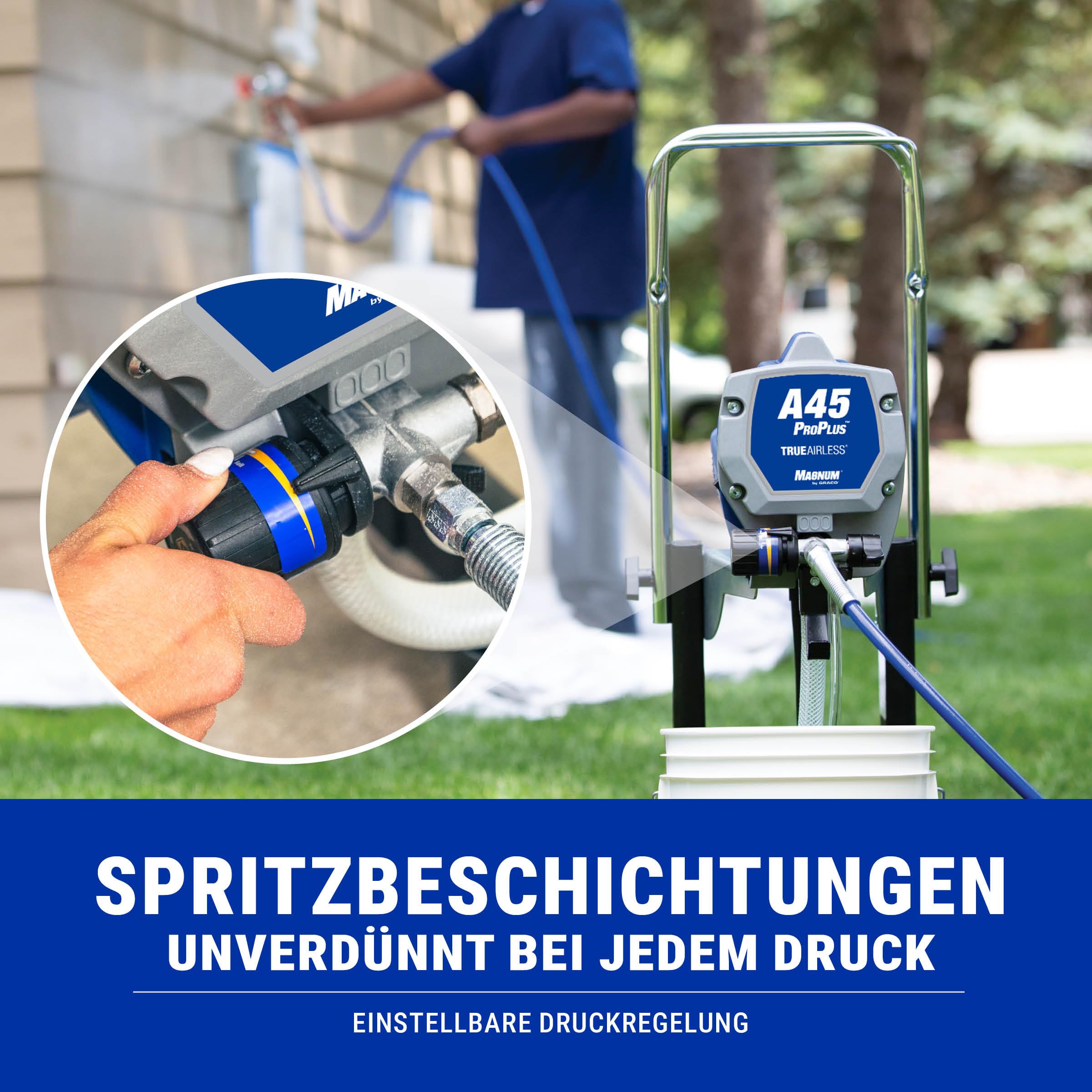 Graco Magnum 17C245 A45 ProPlus Elektro-Airless-Spritzgerät | Mobiles Gerät auf Rädern, Edelstahlpumpe, TrueAirless-Düse, für Farbe, Lasur & Lack, große Projekte