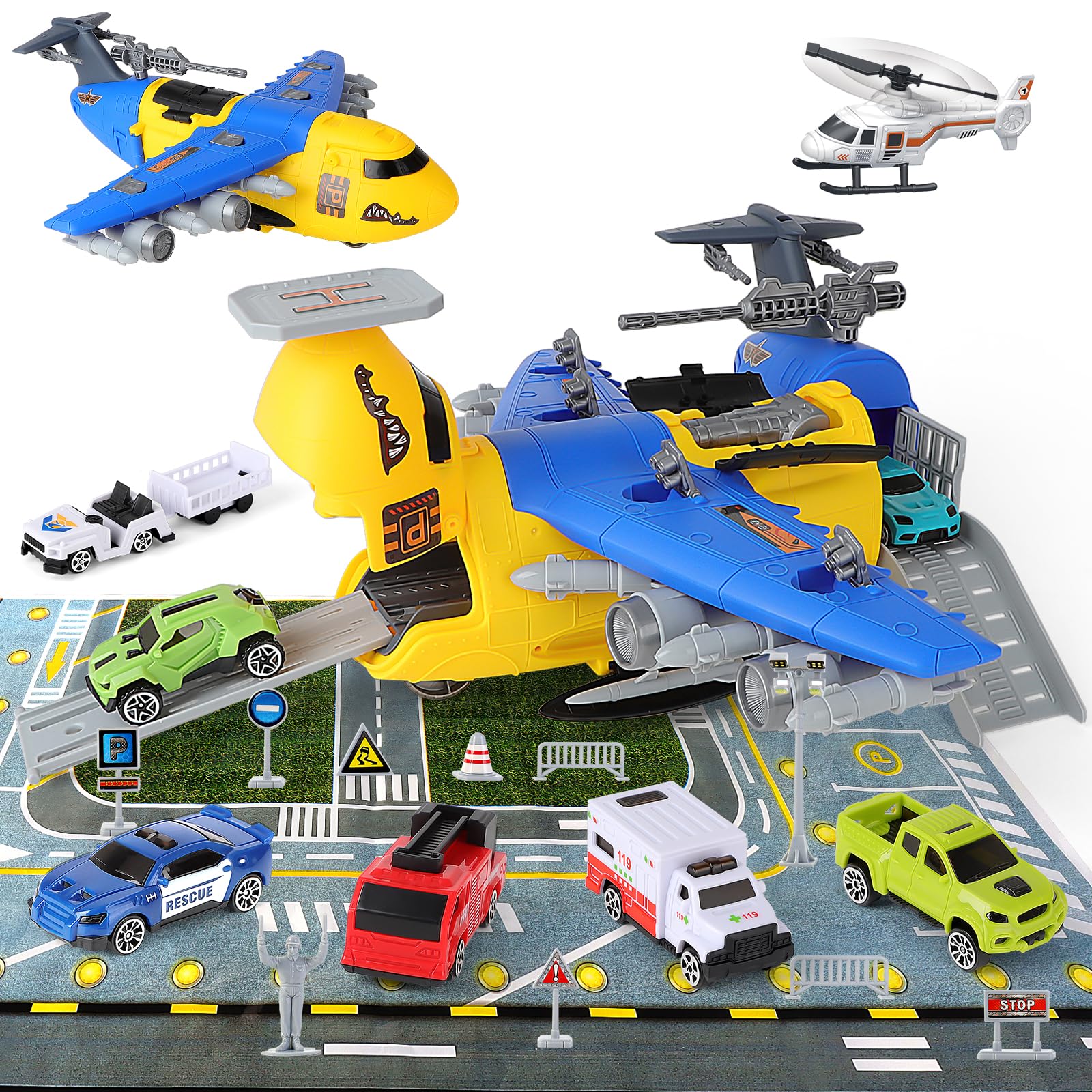Flugzeug Spielzeug Set - 15 Fahrzeuge Mit Spielmatte Für Kinder Ab 3 Jahren