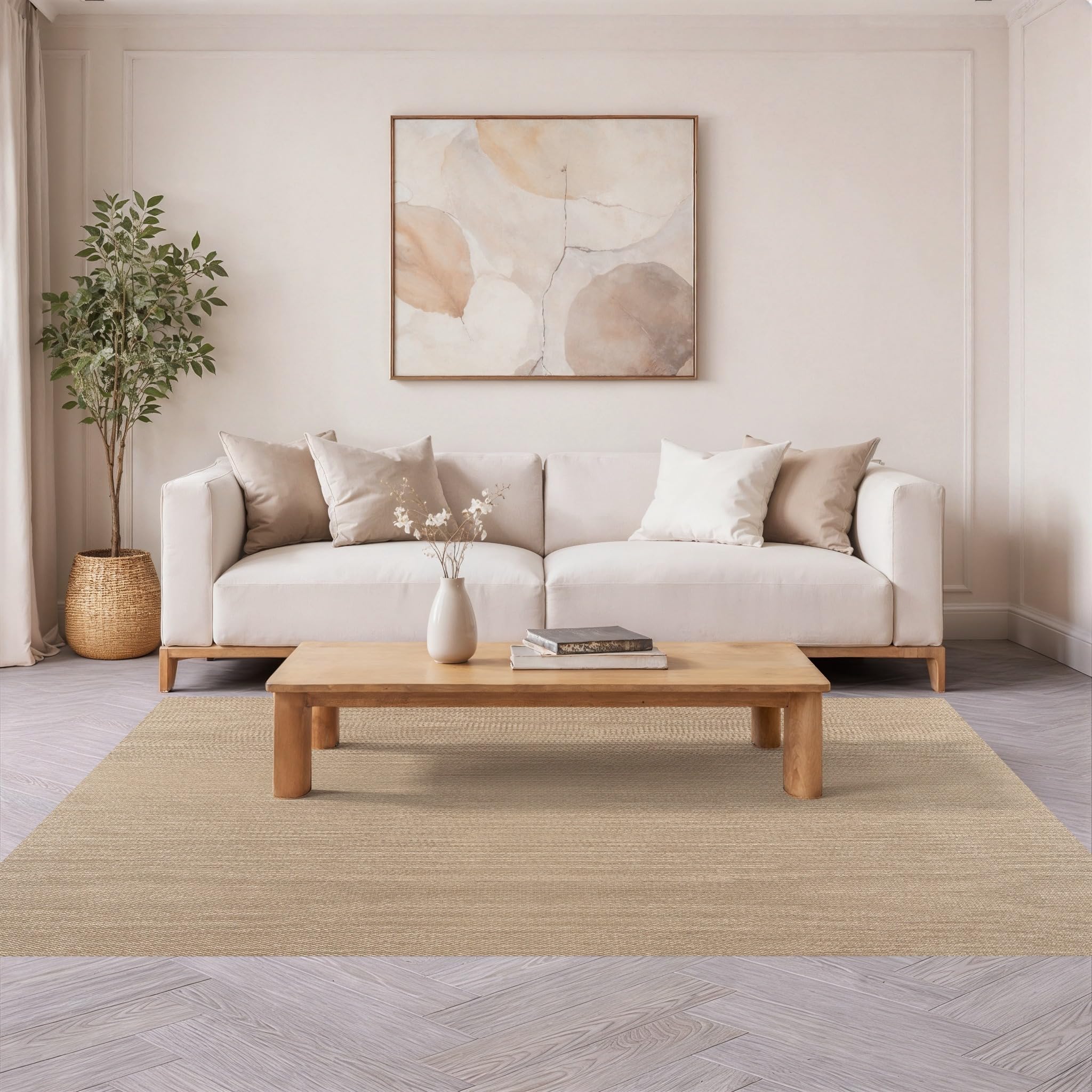 STORESDECO Tapis Vinyle Tissé Premium Haute Qualité Lavable Antidérapant Extra-Plat Résistant et Facile à Nettoyer pour Cuisine, Salon, Couloir, Intérieur et Extérieur Couleur Beige 60 x 90 cm