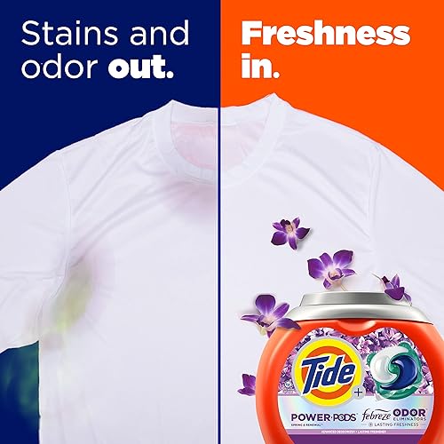 Vista 11 de Tide Power Pods - Paquete de detergente para ropa con Febreze 32 unidades con aroma Spring & Renewal Febreze Freshness con eliminadores de olores