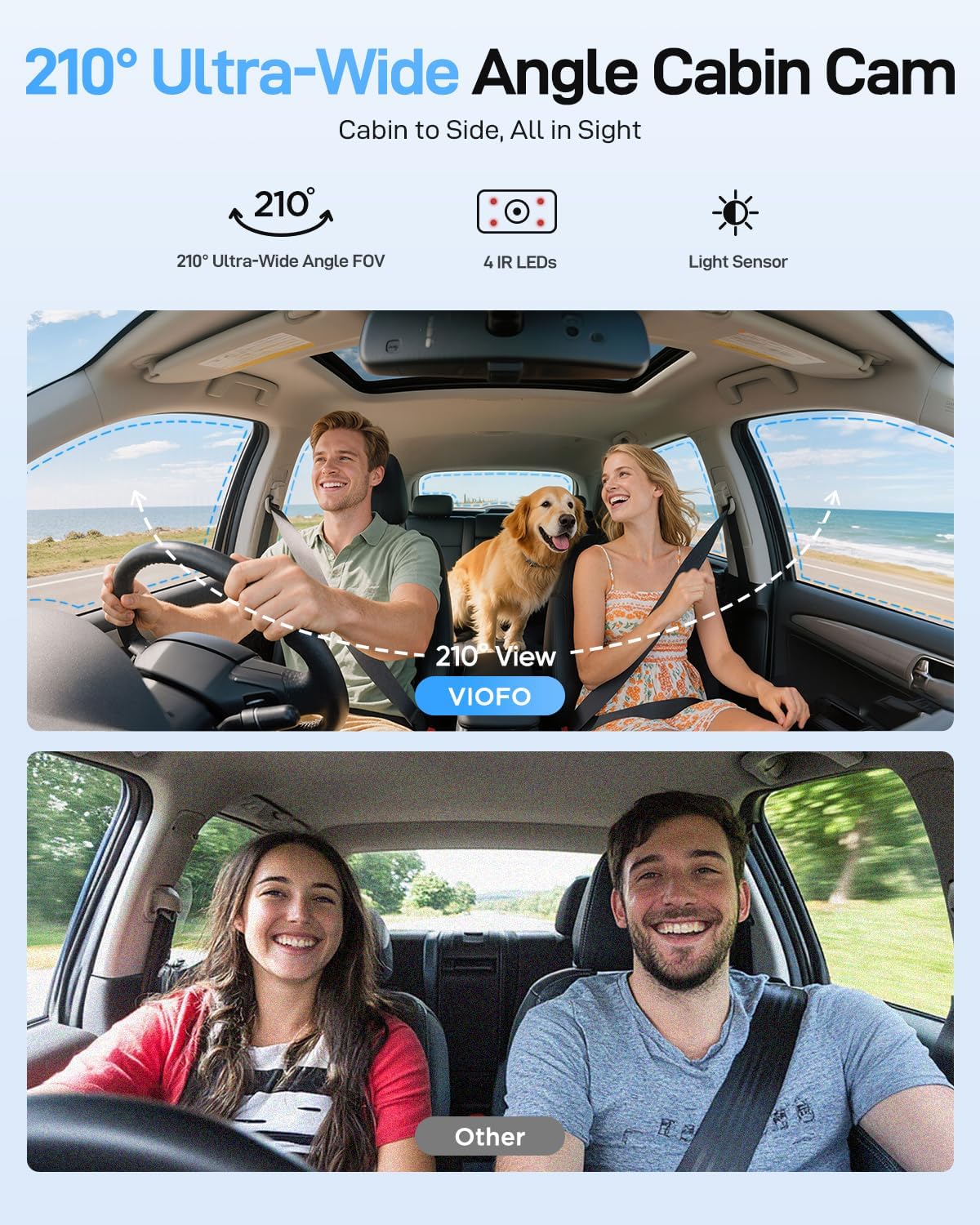 VIOFO A229 Ultra 210 degree cabin camera view