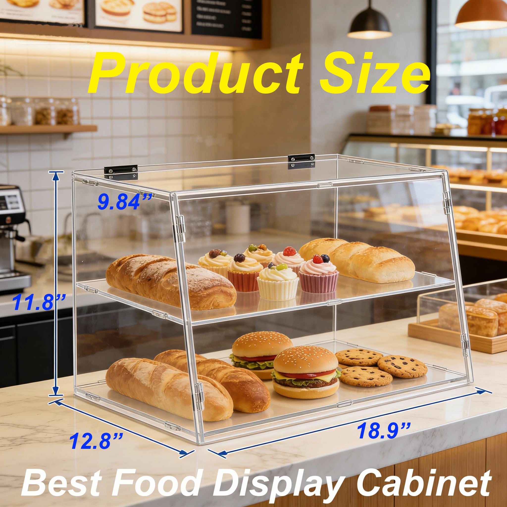 2 niveaux boîtier d'affichage de boulangerie avec porte arrière élévatrice, boîtier d'affichage de pâtisserie pour plan de travail de cuisine, vitrine de présentation alimentaire en acrylique