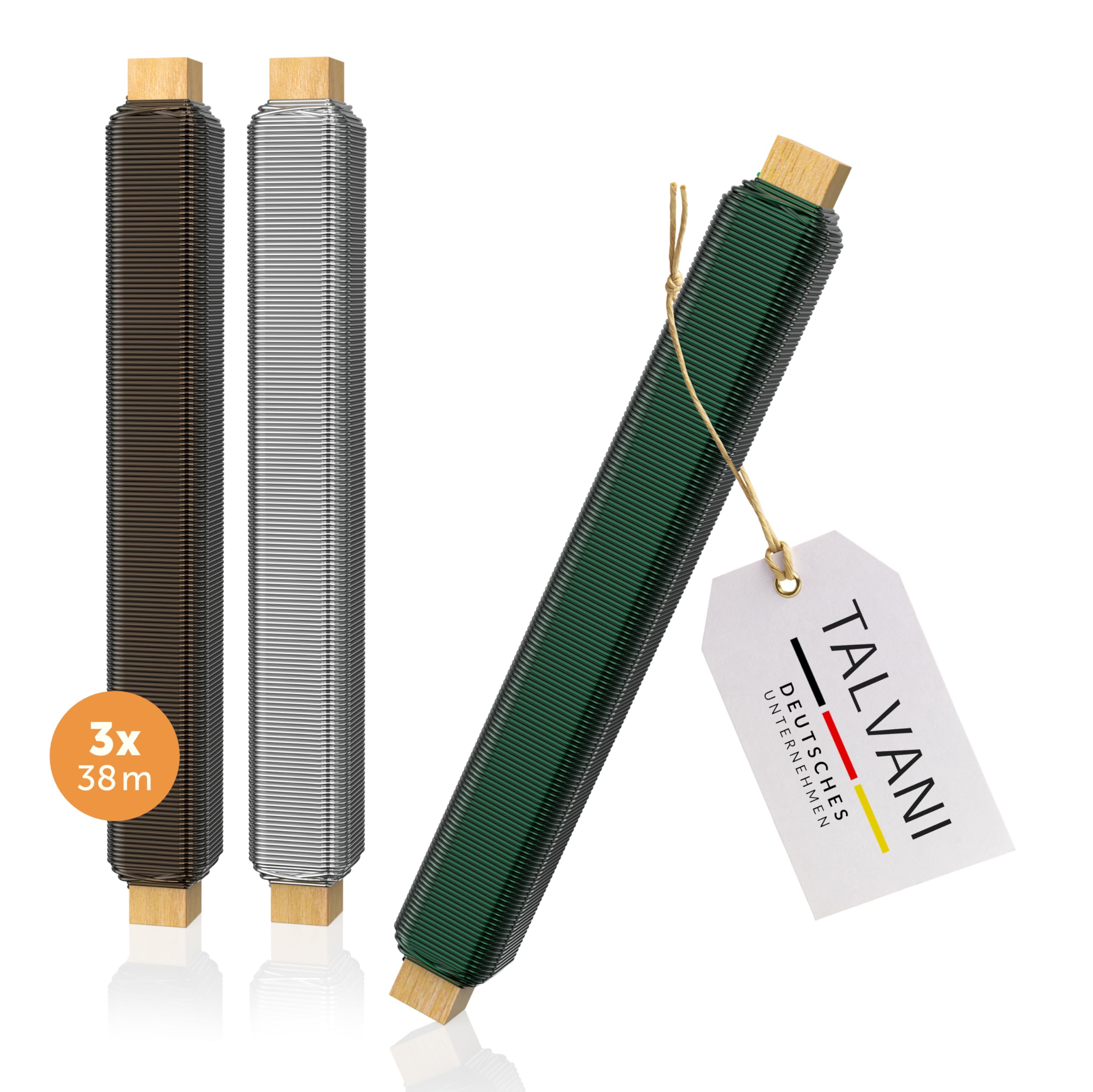 Talvani Mix Craft Wire 3X | 6X In Green Silver Black High Quality Flower Wire For Crafts Stainless Wire, De Improved Binding Wire For Plants Annealed Diameter 0.65 Mm | 38 M