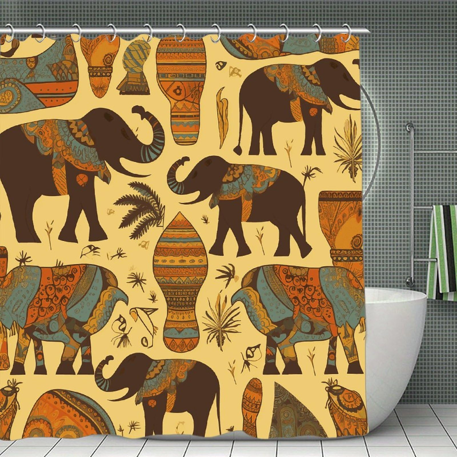 VstaDank Africa Elephant Shower Curtain 71x71 Heavy Duty Polyester Cloth Bath Curtain with Hooks Thick Waterproof Shower Liner Fun Magic Decorative Bathroom Curtains for Bathtub