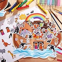 Vista 6 de Juego de 12 calcomanías de animales del Arca de Noé que incluye fondos y hojas de arca de Noé, calcomanías autoadhesivas de animales, decoraciones