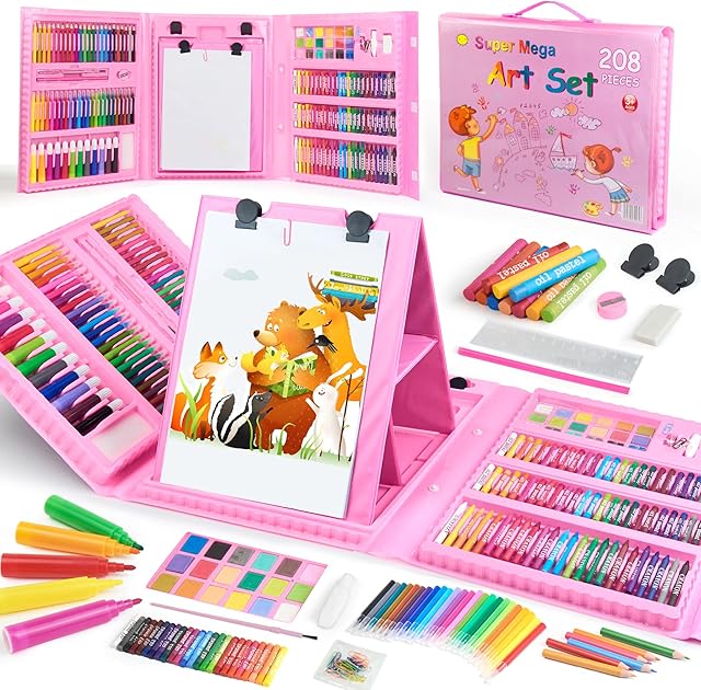 TOMMYHOME Drawing Kit 208PCS Deluxe Colouring Art Set for Kids 6-12 Drawing & Painting Set with Watercolour Drawing Colouring Pencils for Children Kid Girls Boys