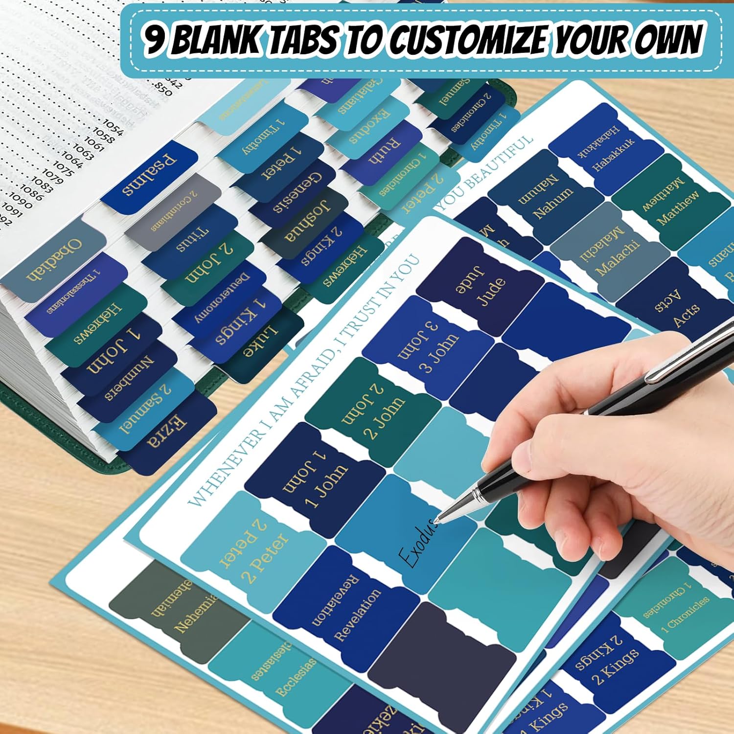 Bible Tabs, 75 Tabs, Laminated Bible Index Tabs for Women and Men, Bible Book Tabs for Easy Navigation, Large Print Easy to Read(Gold Foil Blue) thumbnail