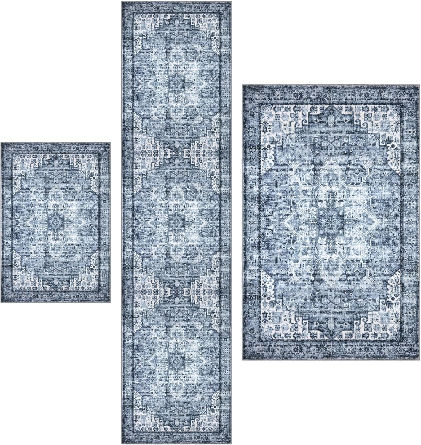 Amazon.com: SIILOOM Blue Washable Rug Set of 3 – 2x3, 2x8 and 3x5 ...