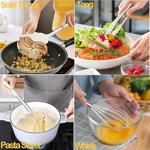 Miniatura 4 de LIANYU Juego de utensilios de cocina de 15 piezas con soporte, utensilios de cocina de silicona con mango de acero inoxidable, herramientas de