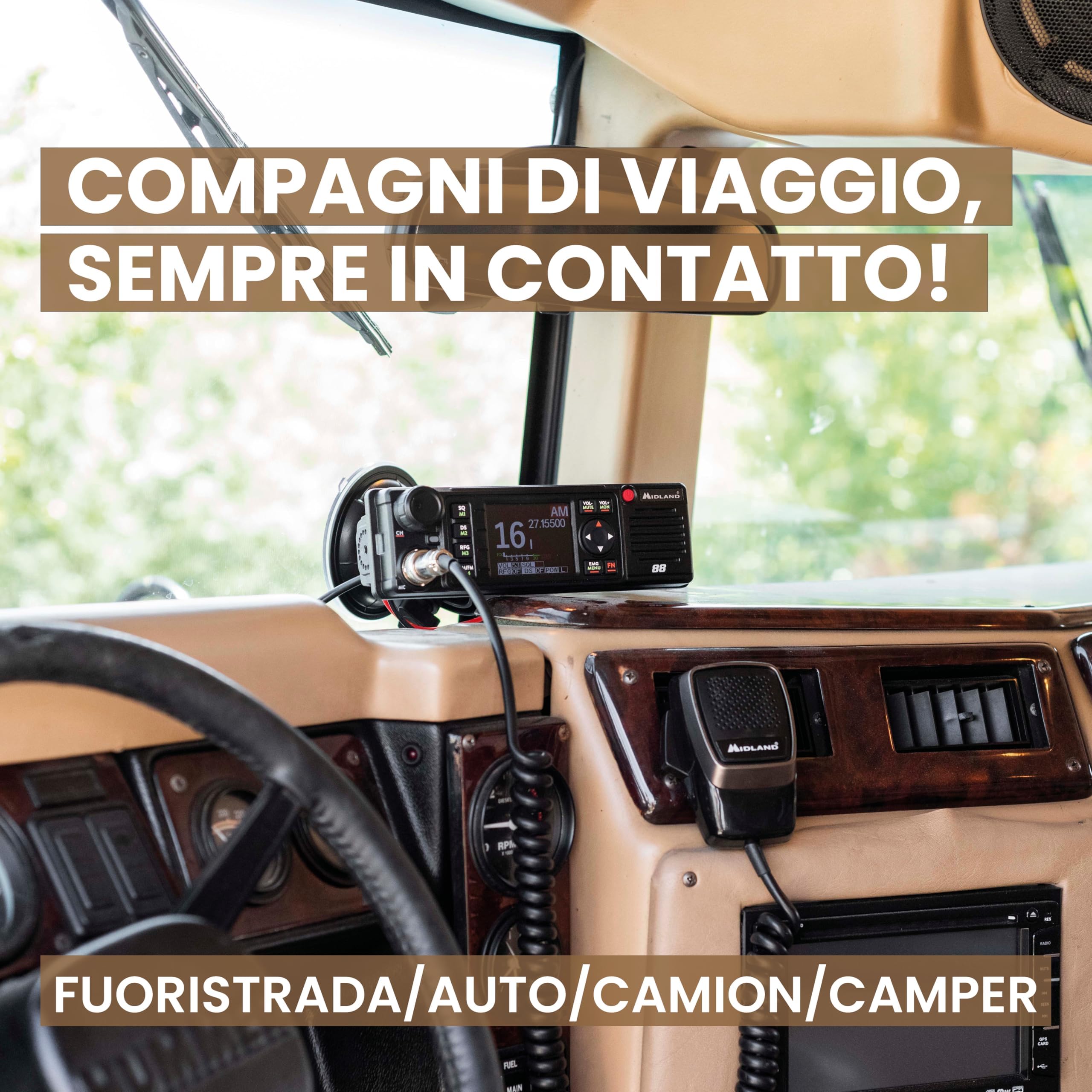 Midland - Radio CB M88 Veicolare Senza Licenza, Ricetrasmittenti Professionali per Tutti Scomparti DIN, Auto Camion Camper e Altri - Display TFT Multicolor, Noise Blanker/HIC, Alimentazione Universale