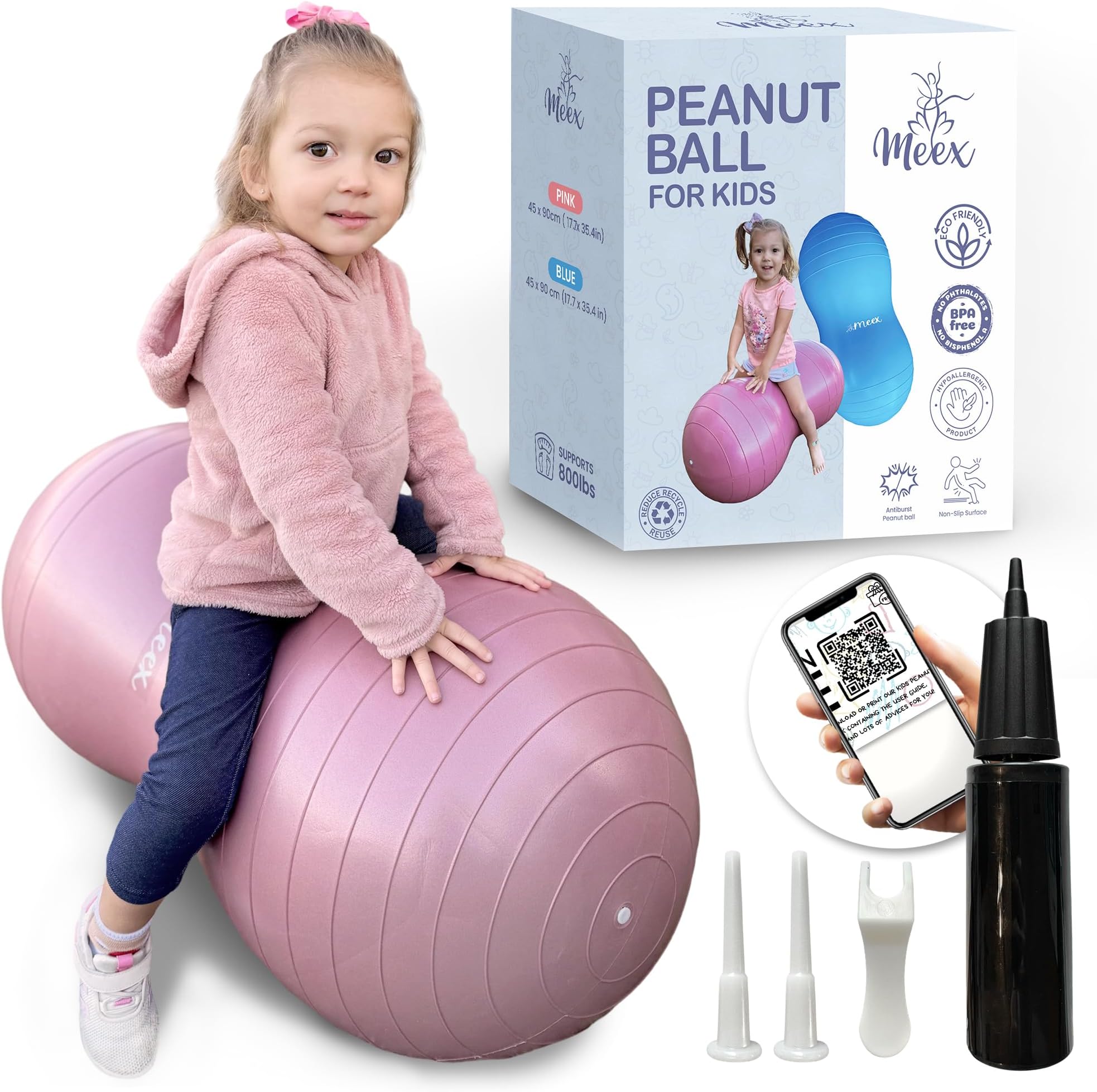 Meex Sensory Peanut Ball for Kids Therapy and Exercise - Enhance Balance, Motor Skills and Physical Therapy Calming Development with Our Kids Yoga Ball - Flexible Seating for Autistic Children
